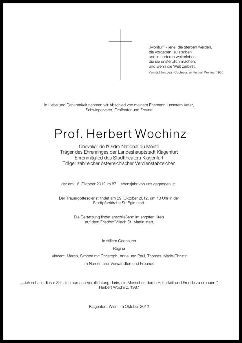 Traueranzeige von Herbert Wochinz