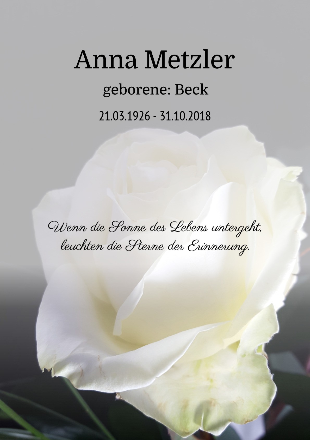 Traueranzeige von Anna Metzler
