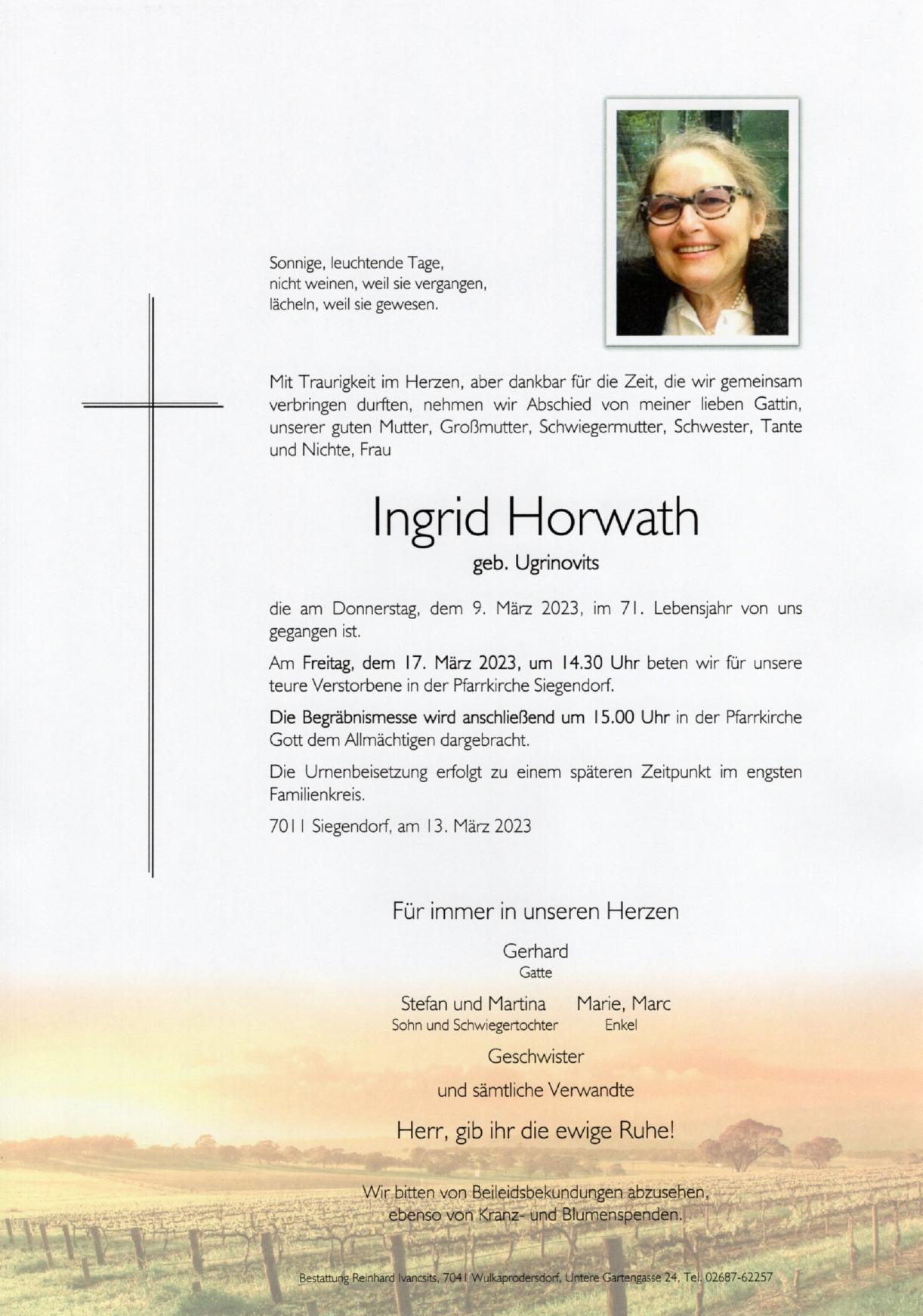 Traueranzeige von Ingrid Horwath