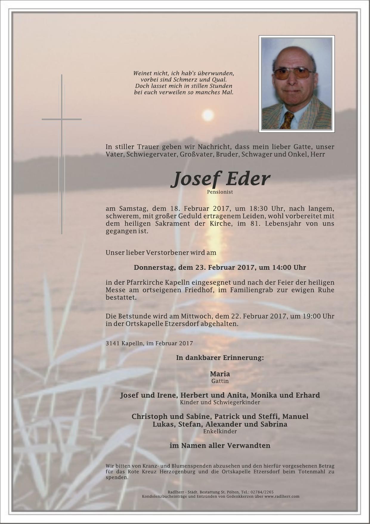 Traueranzeige von Josef Eder