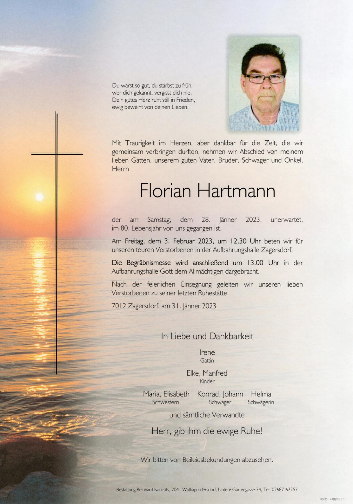 Traueranzeige von Florian Hartmann