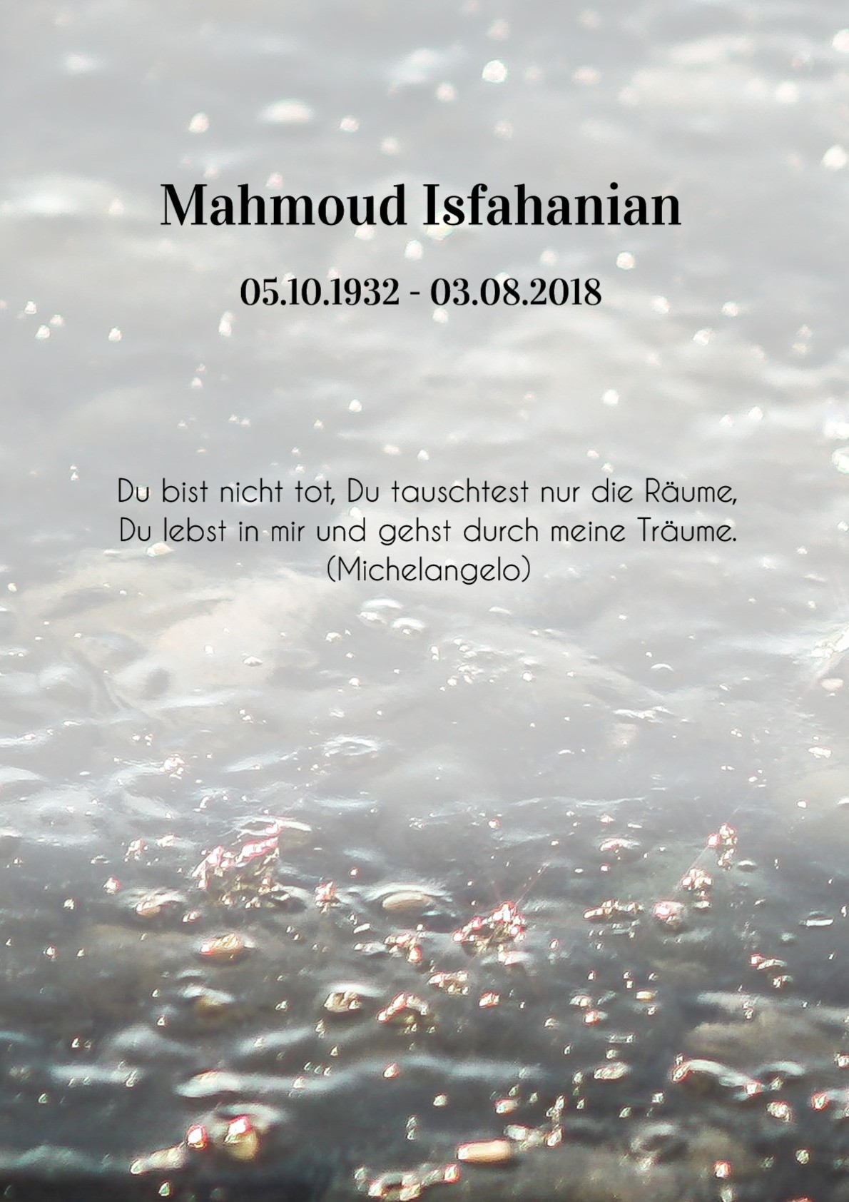 Traueranzeige von Mahmoud Isfahanian