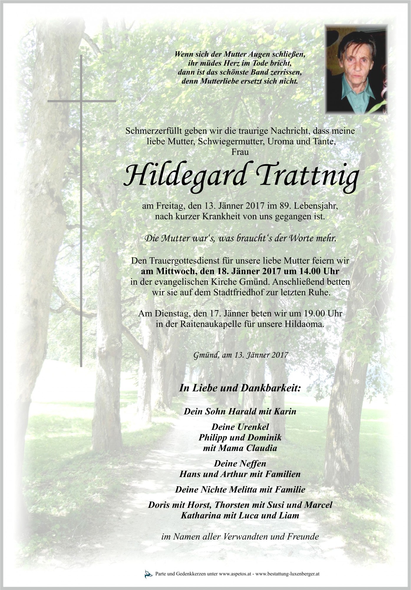Traueranzeige von Hildegard Trattnig