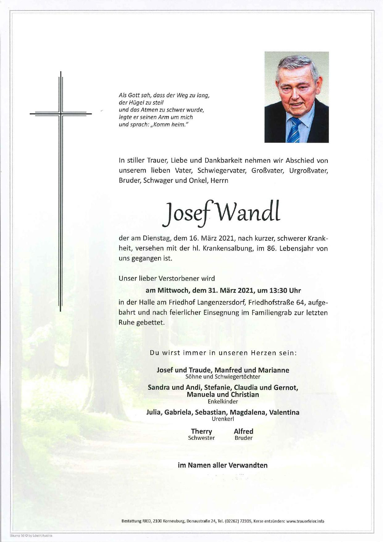 Traueranzeige von Josef Wandl
