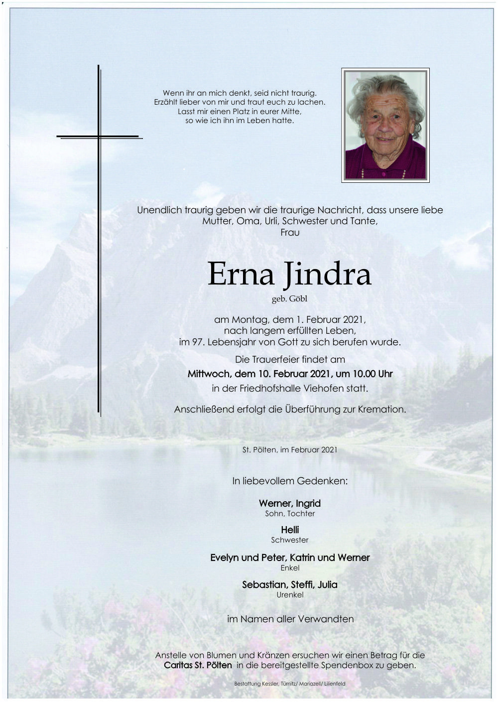 Traueranzeige von Erna Jindra