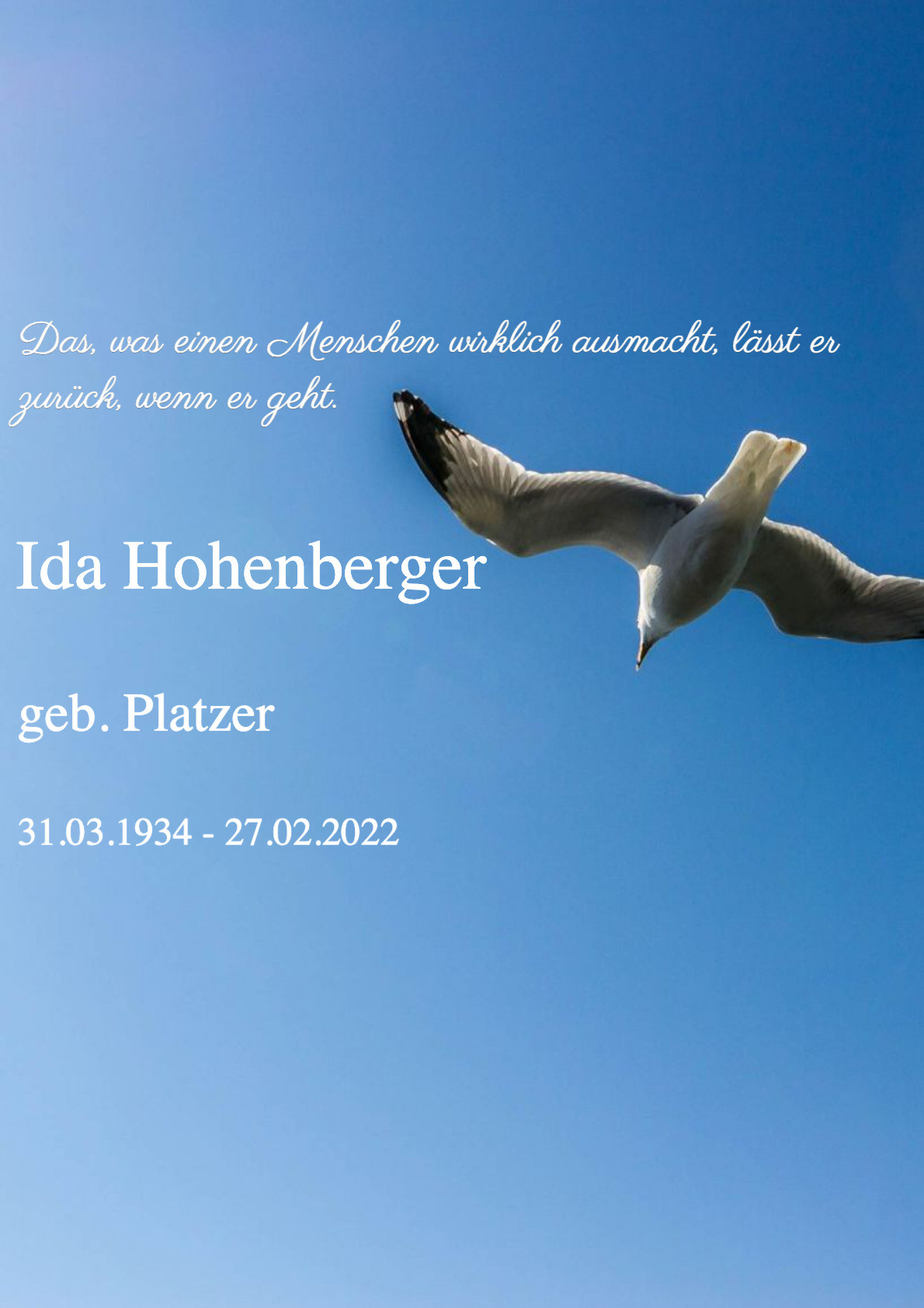 Traueranzeige von Ida Hohenberger