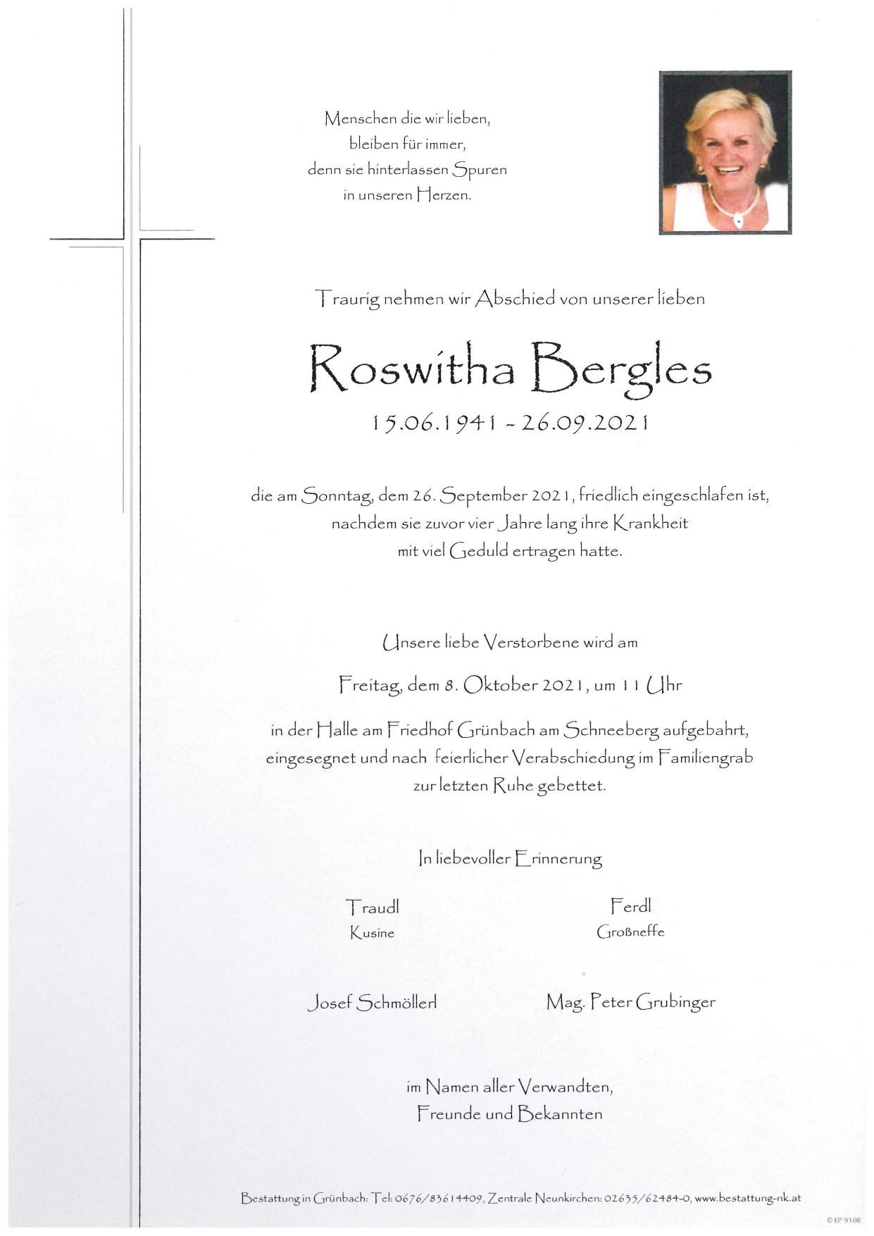 Traueranzeige von Roswitha Bergles