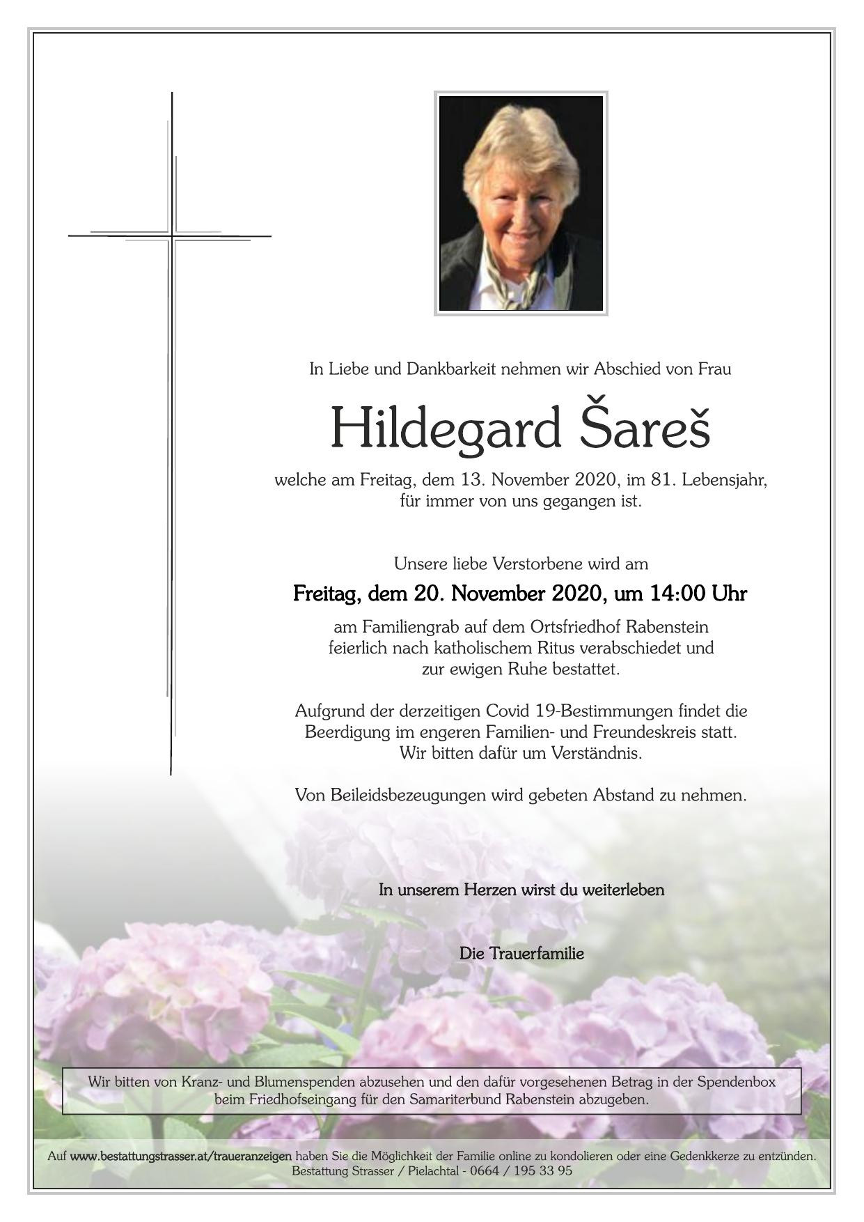 Traueranzeige von Hildegard Sares
