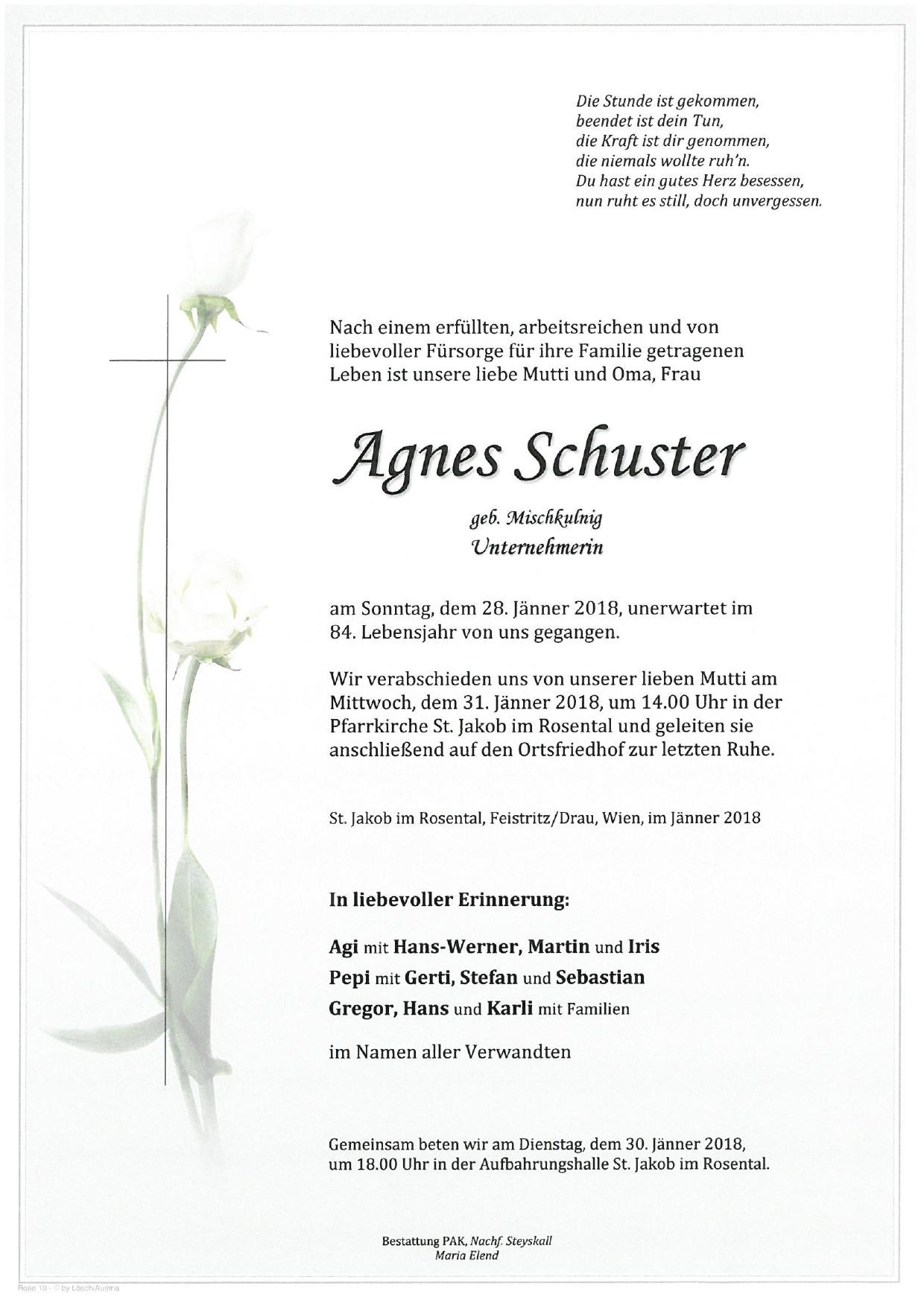 Traueranzeige von Agnes Schuster