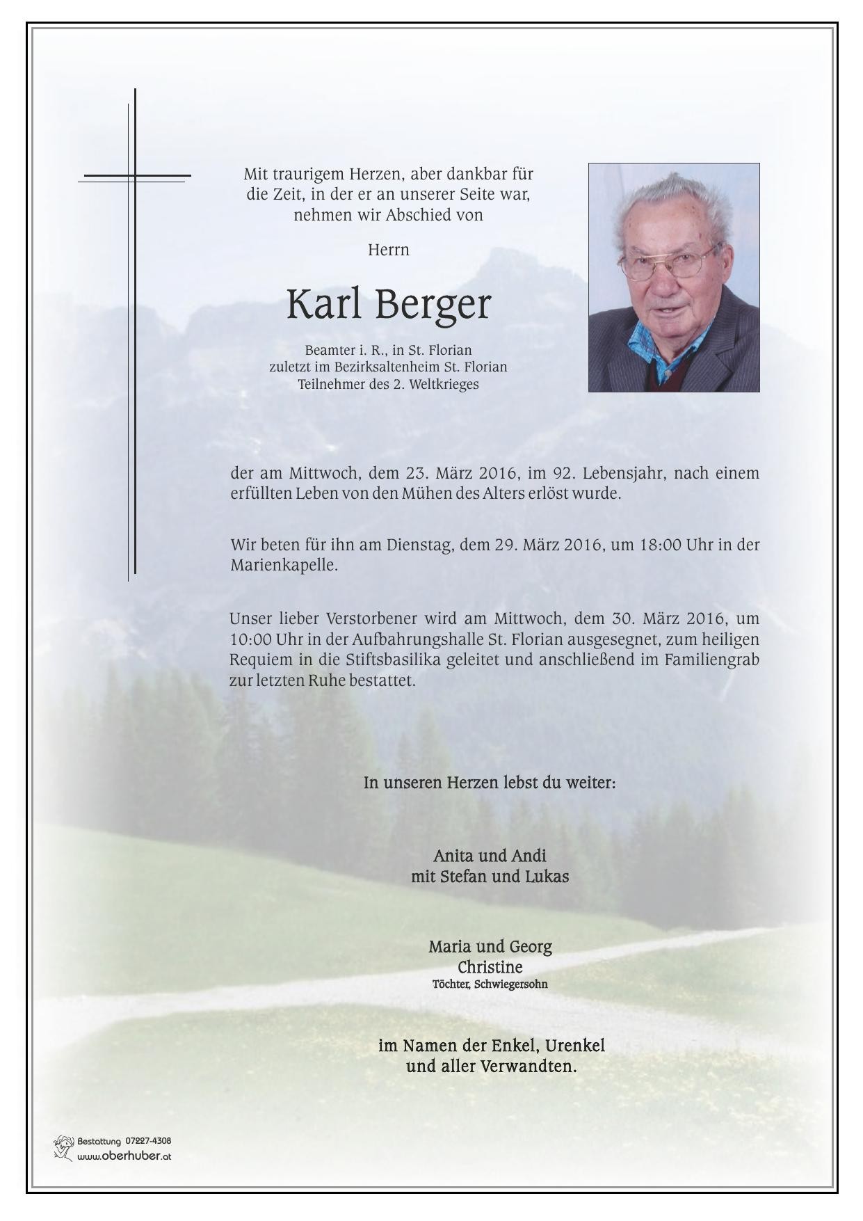 Traueranzeige von Karl Berger