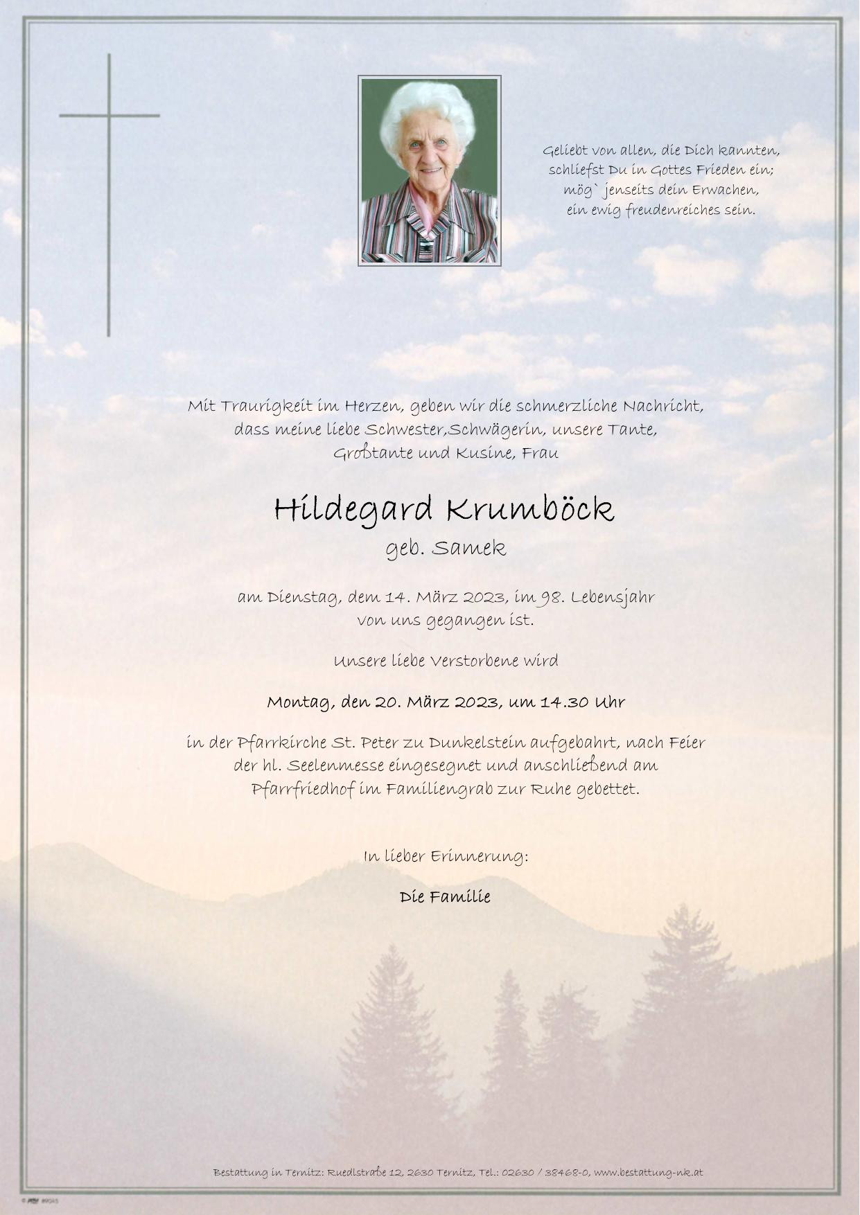 Traueranzeige von Hildegard Krumböck