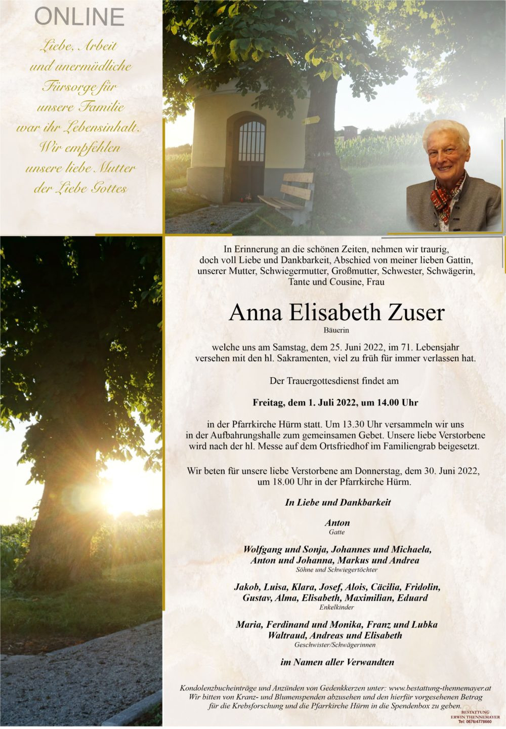 Traueranzeige von Anna Elisabeth Zuser