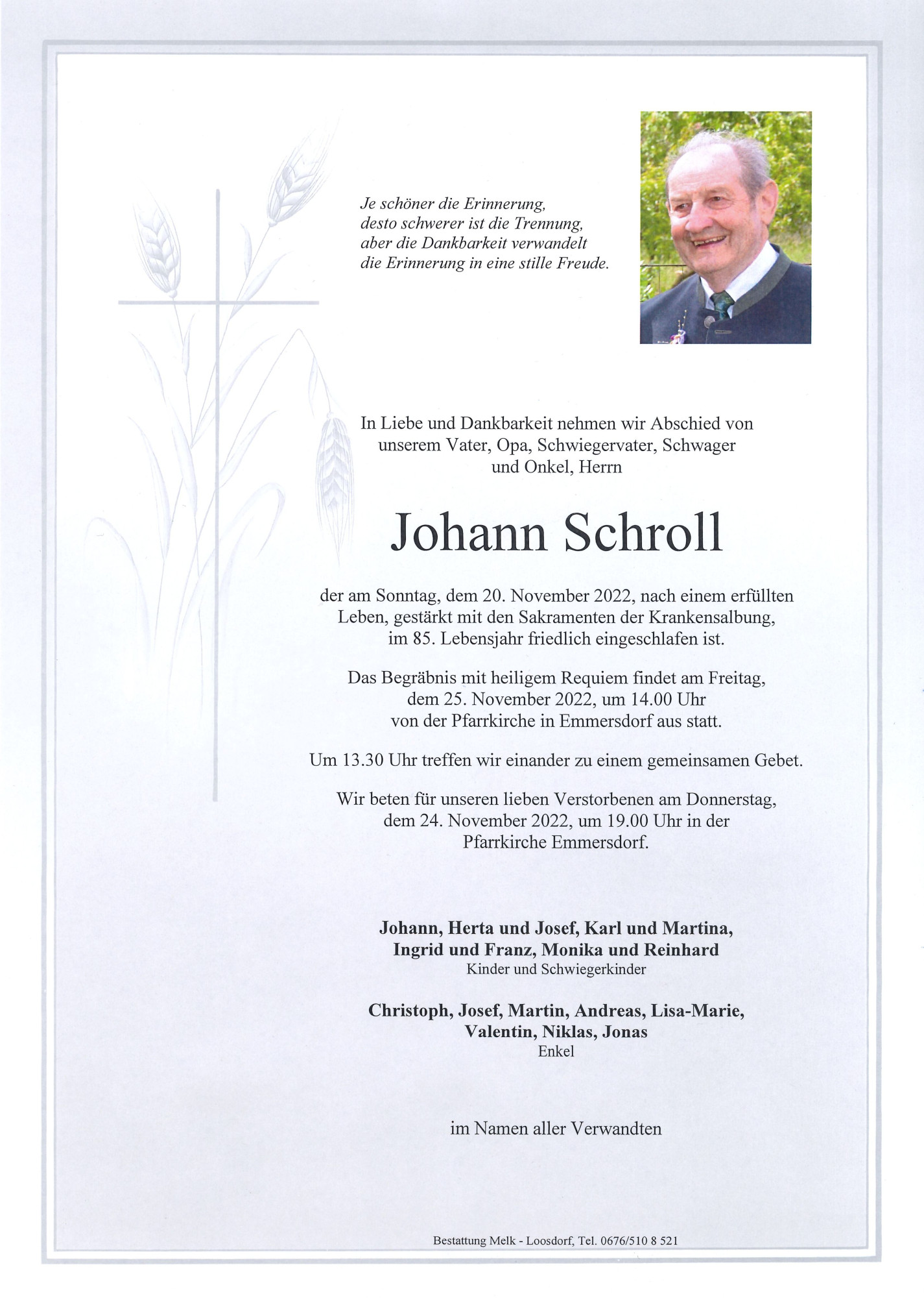 Traueranzeige von Johann Schroll
