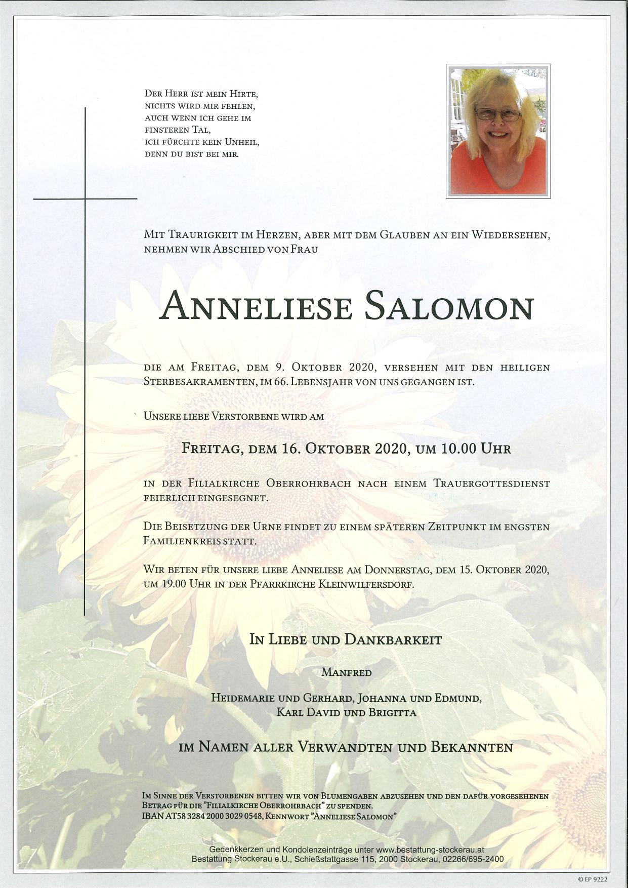 Traueranzeige von Anneliese Salomon