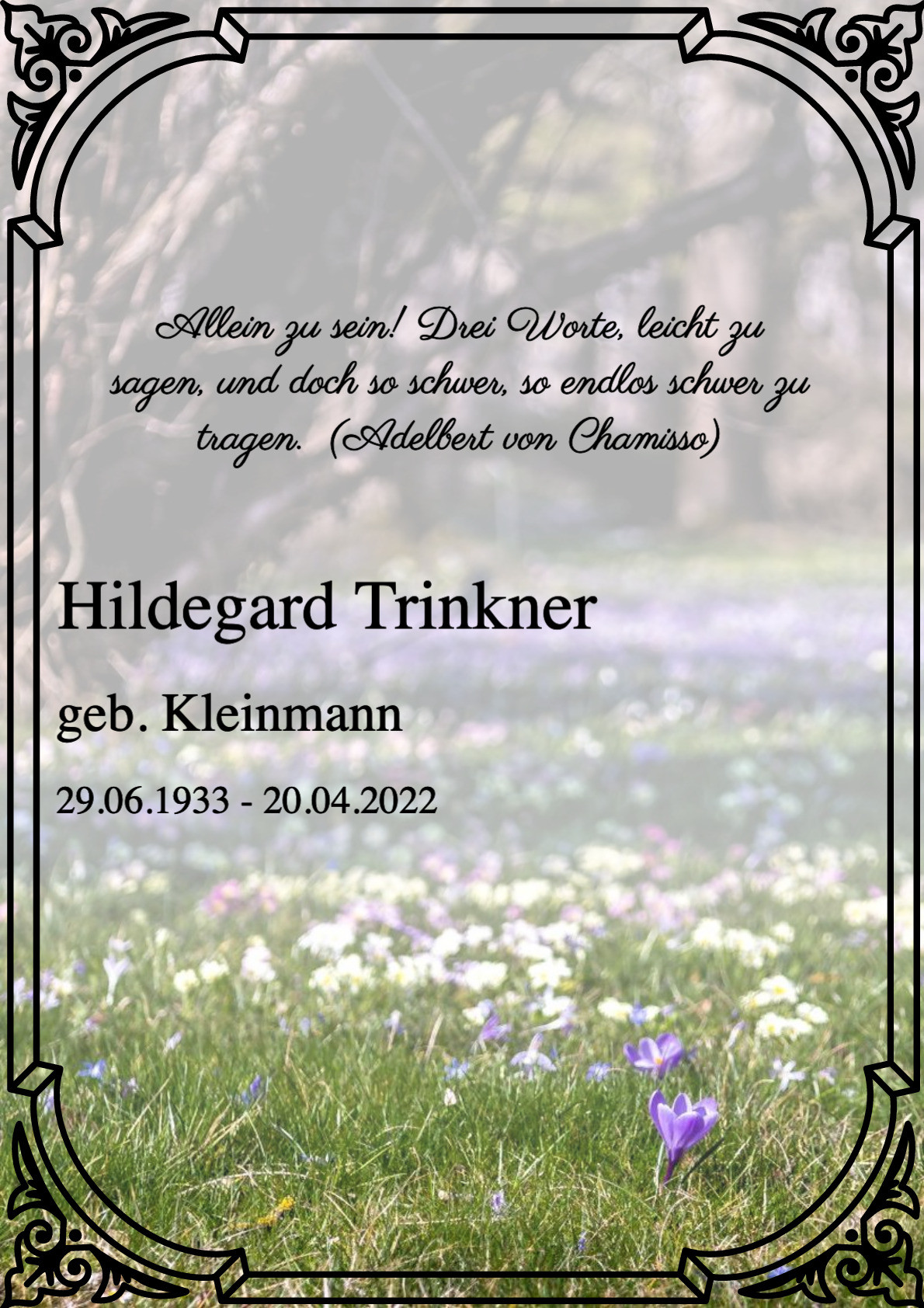 Traueranzeige von Hildegard Trinkner