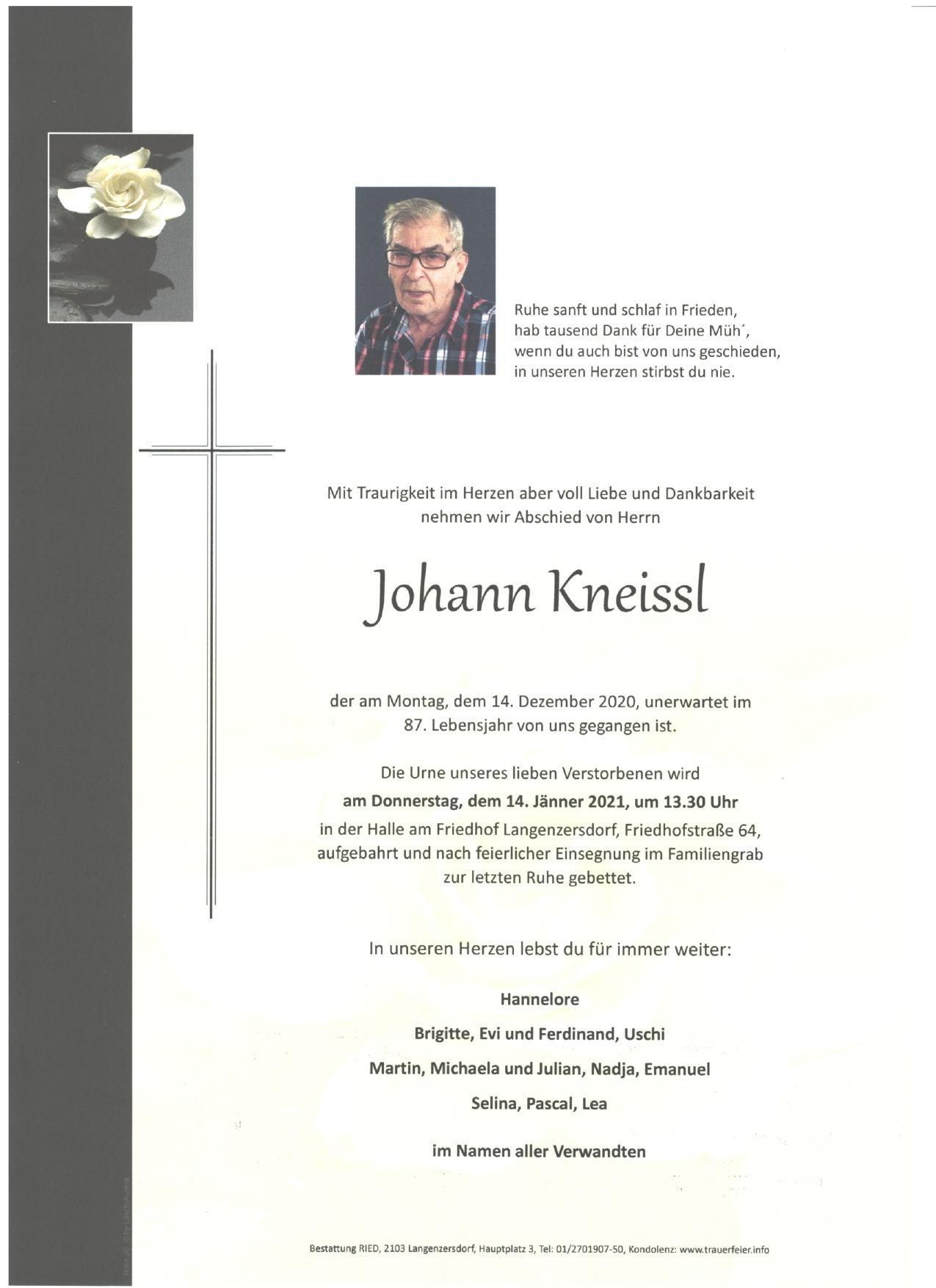 Traueranzeige von Johann Kneissl