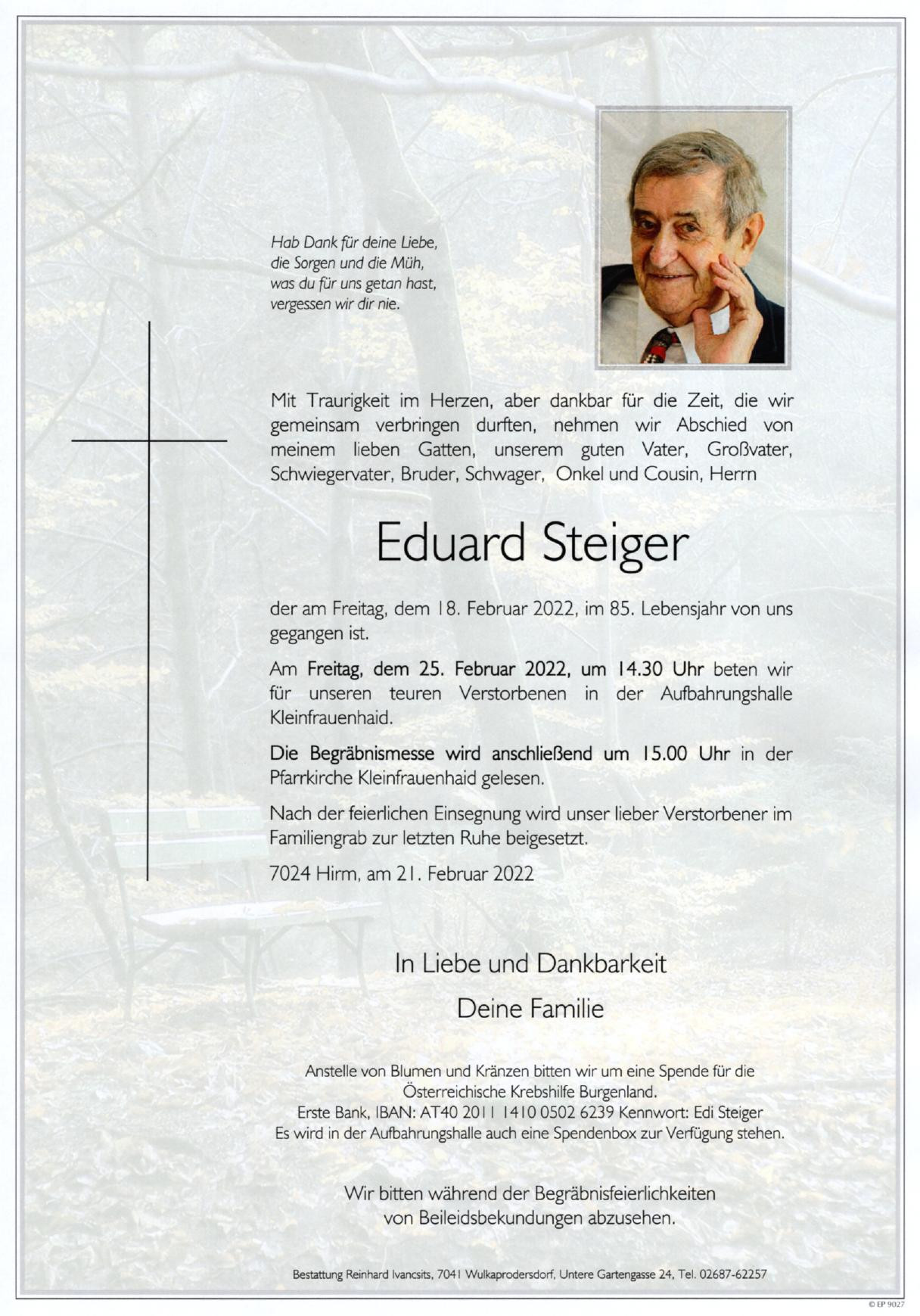 Traueranzeige von Eduard Steiger