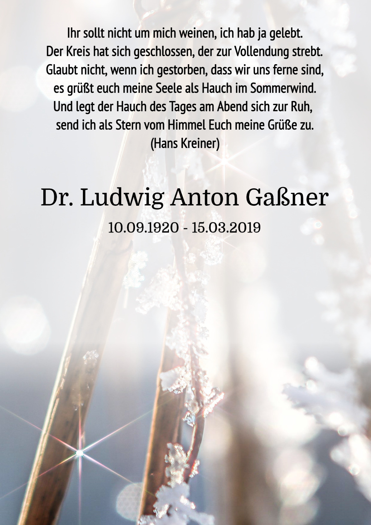Traueranzeige von Dr. Ludwig Anton Gaßner