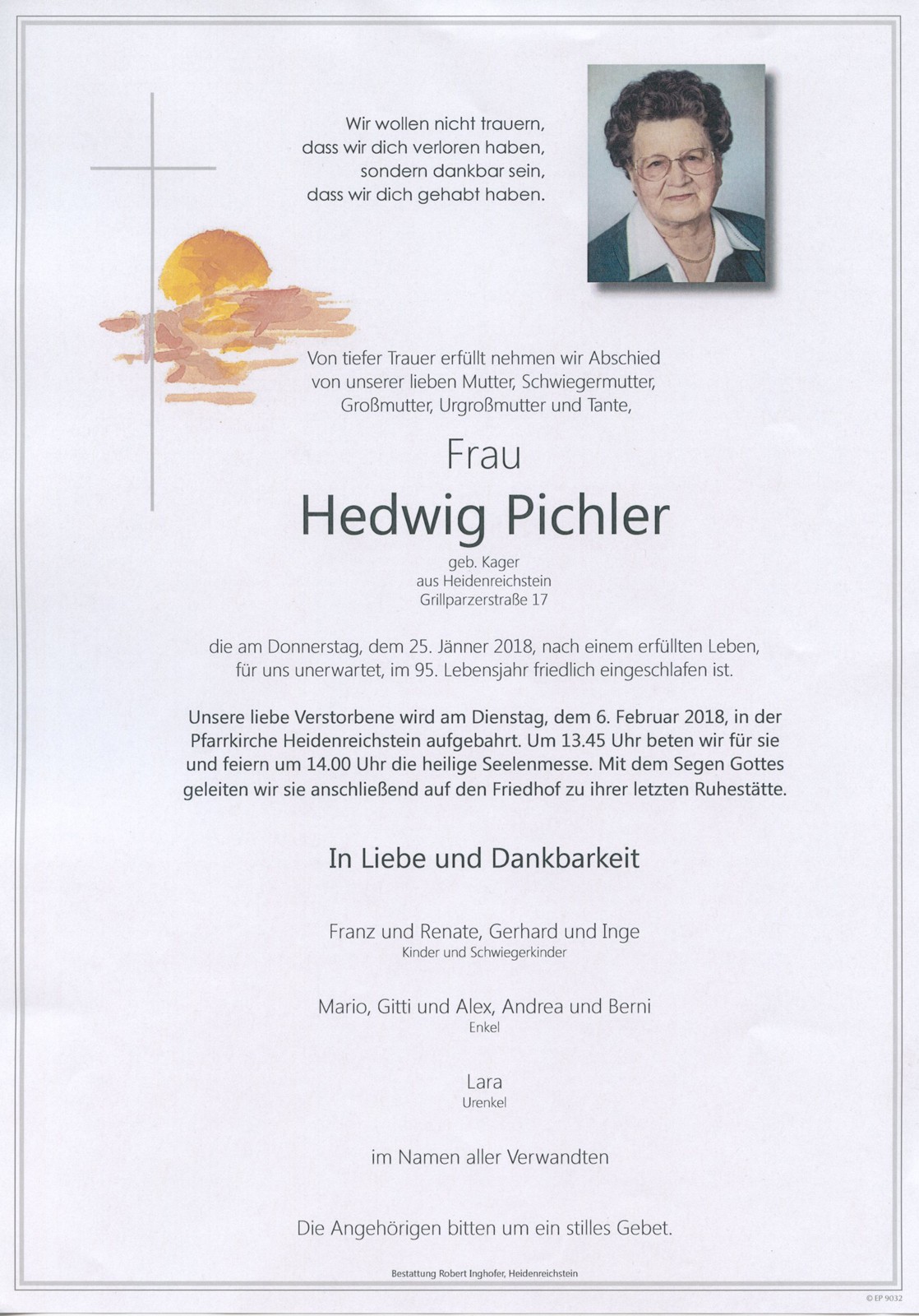 Traueranzeige von Hedwig Pichler