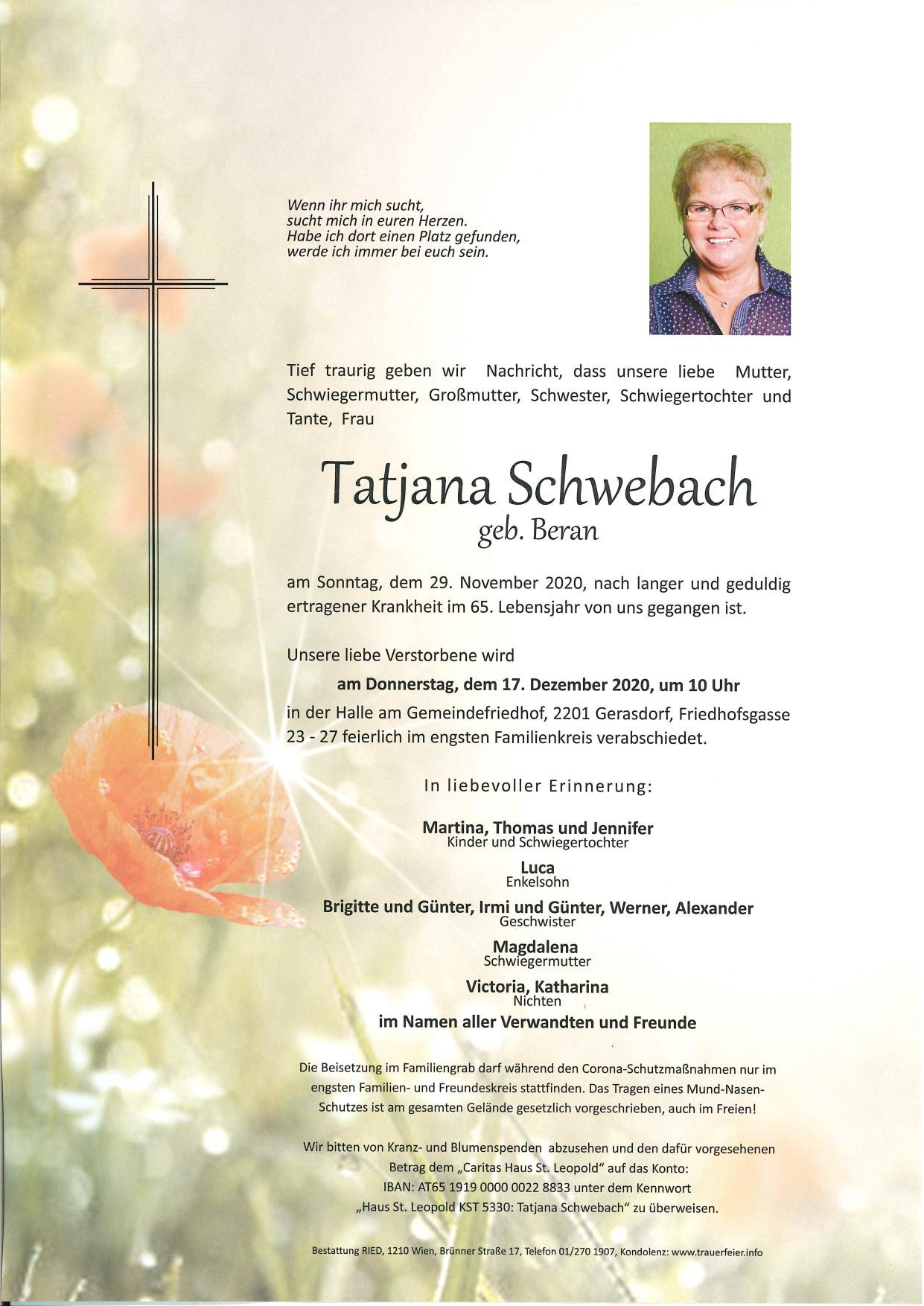 Traueranzeige von Tatjana Schwebach