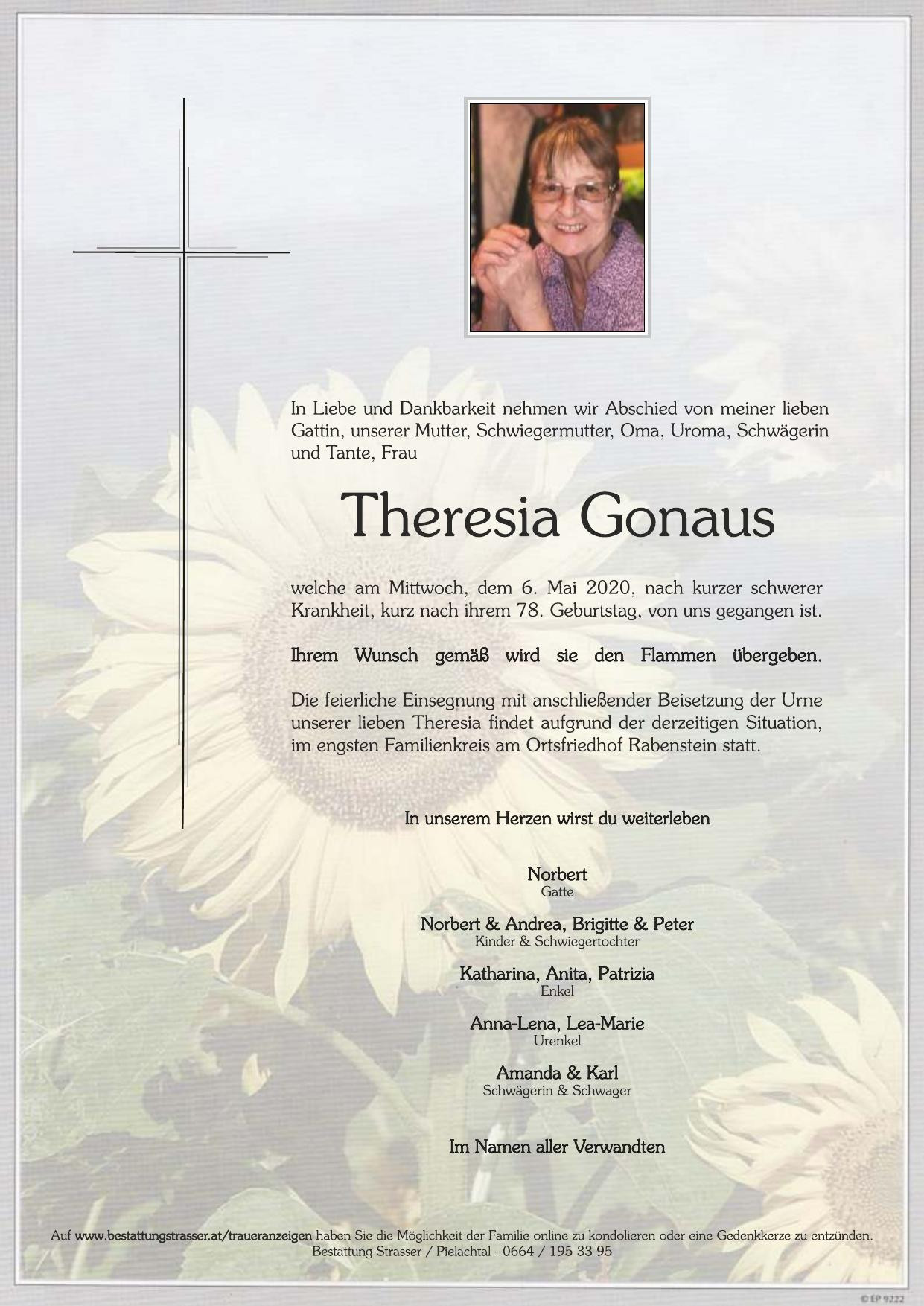 Traueranzeige von Theresia Gonaus