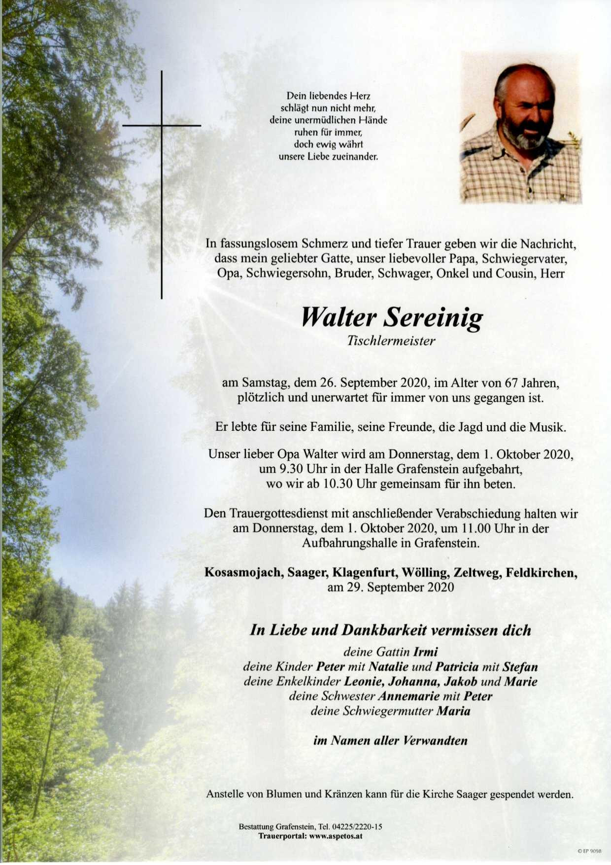 Traueranzeige von Walter Sereinig