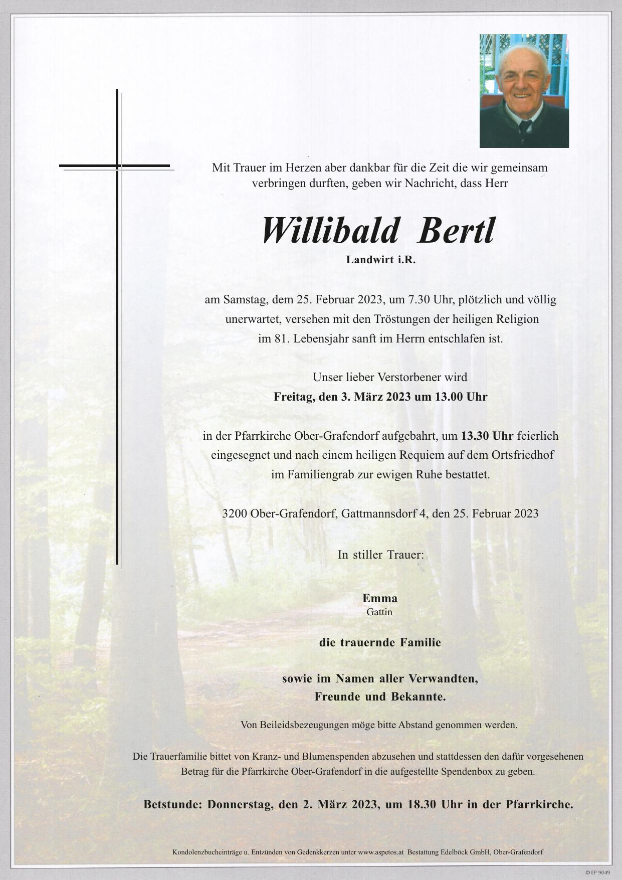 Traueranzeige von Willibald Bertl