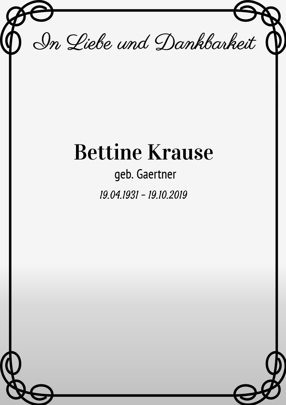 Traueranzeige von Bettine Krause