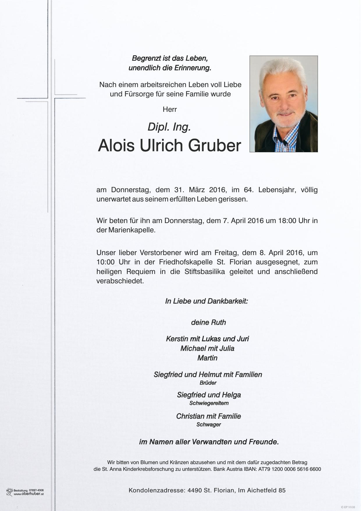 Traueranzeige von Dipl. Ing. Alois Ulrich Gruber