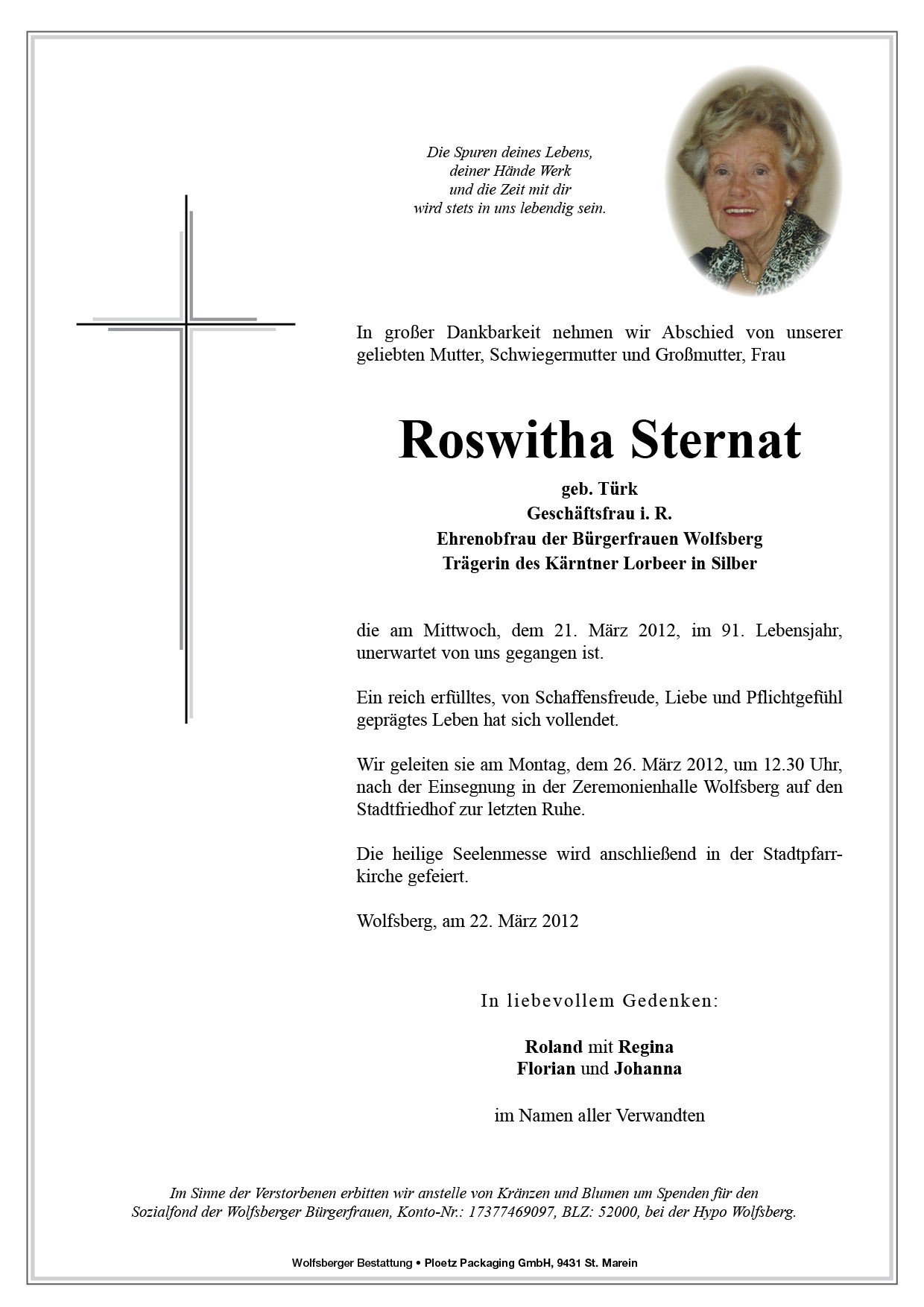 Traueranzeige von Roswitha Sternat