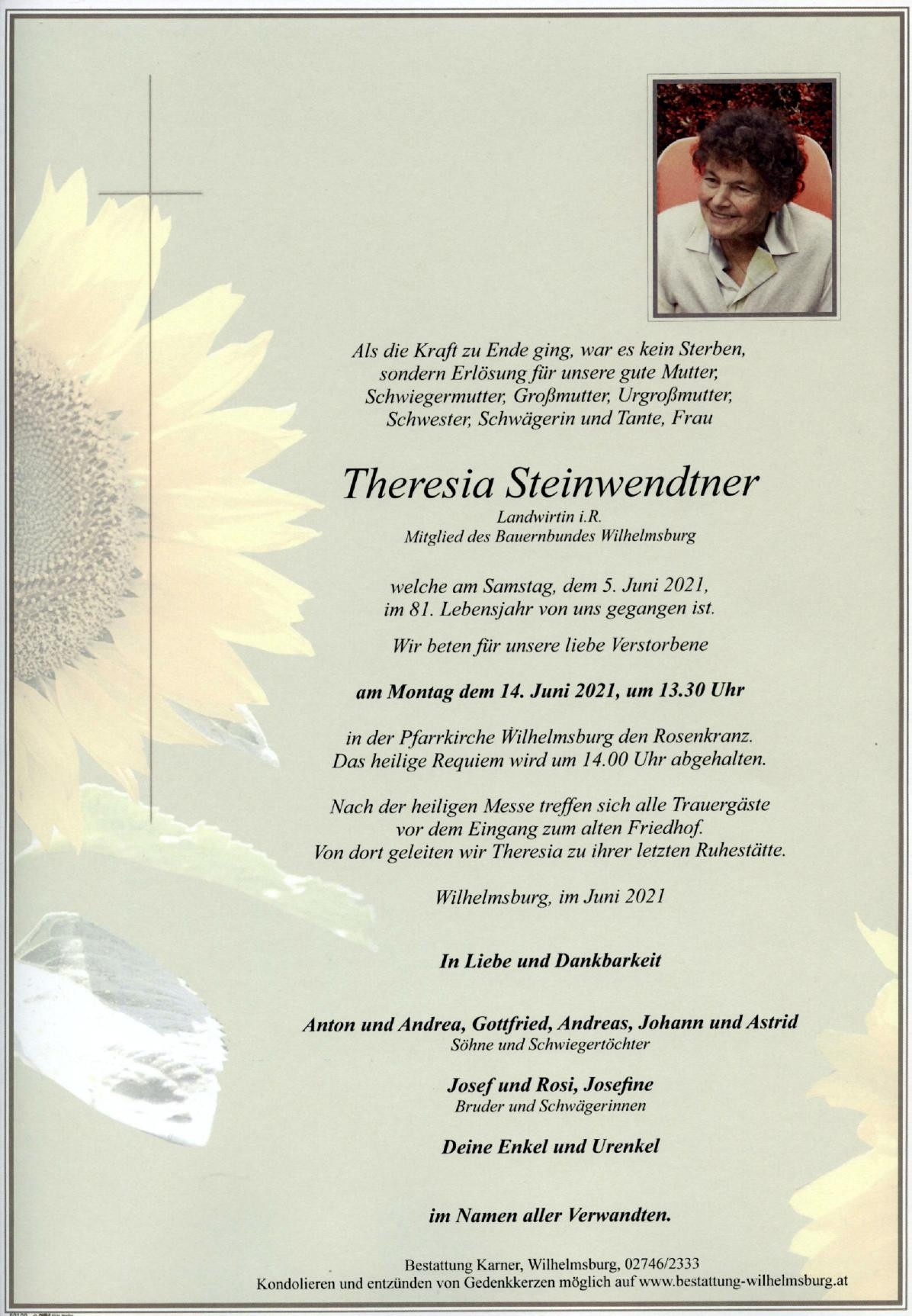 Traueranzeige von Theresia Steinwendtner