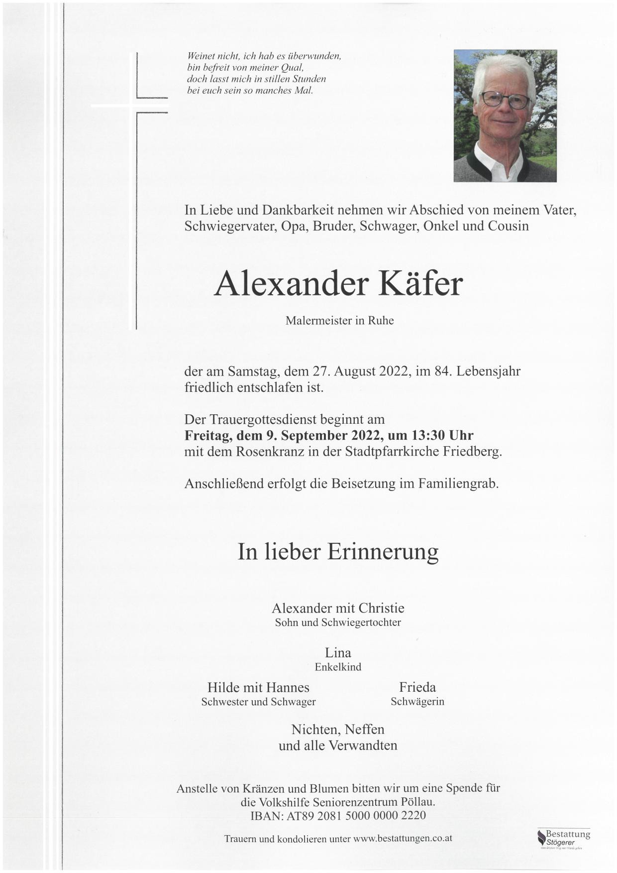 Traueranzeige von Alexander Käfer