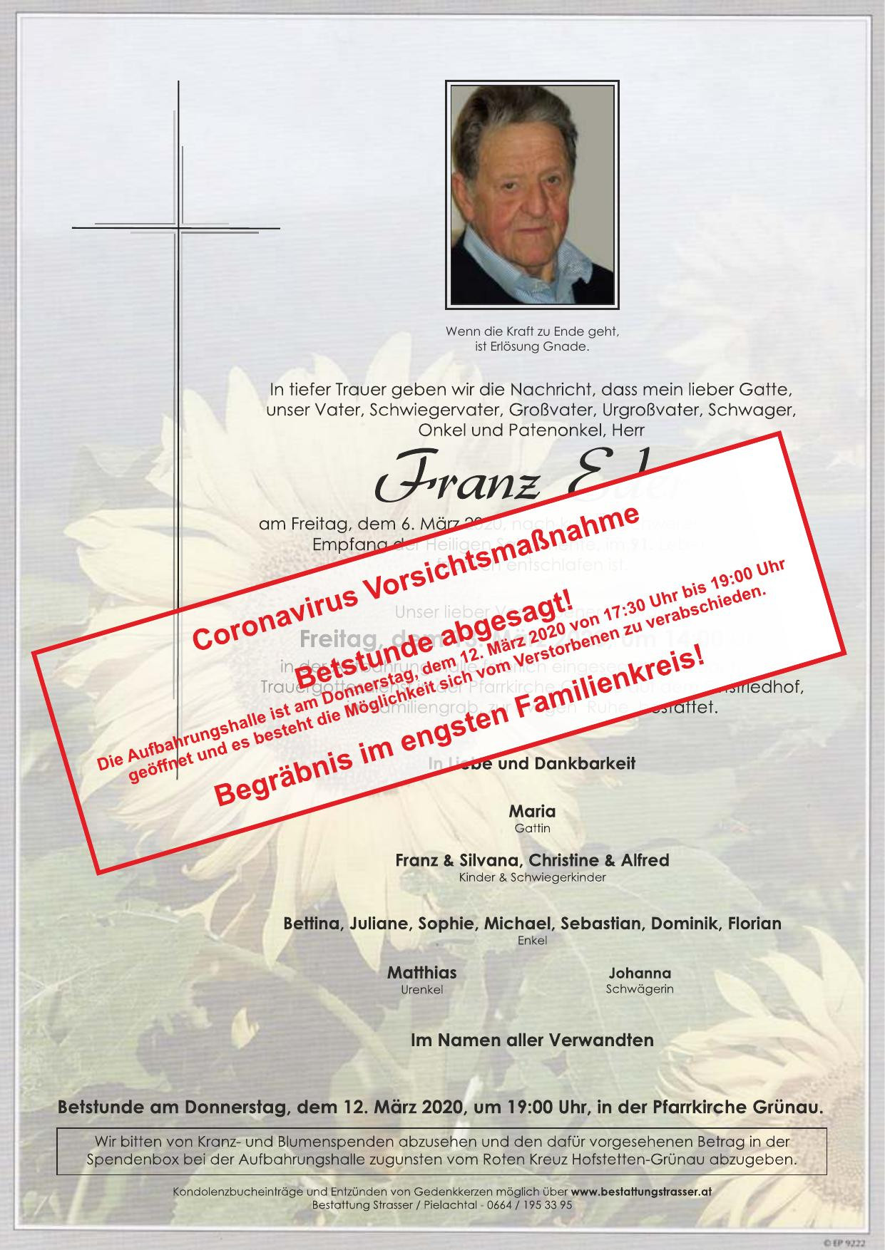 Traueranzeige von Franz Eder