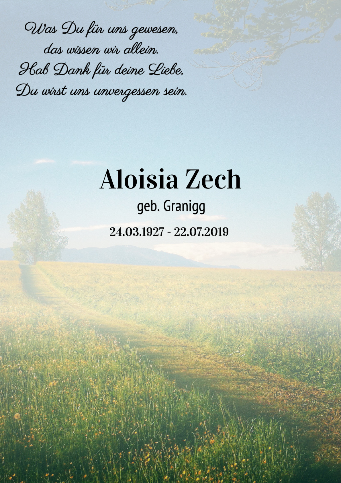 Traueranzeige von Aloisia Zech