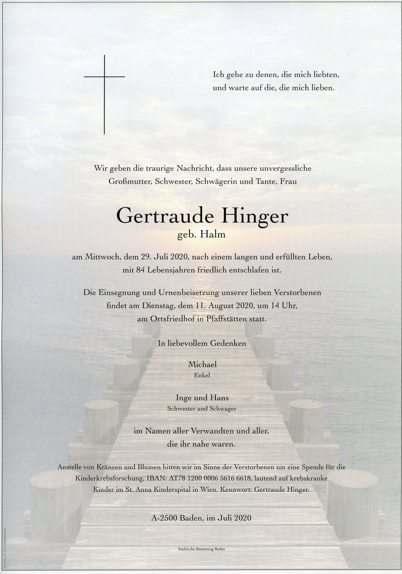 Traueranzeige von Gertraude Hinger