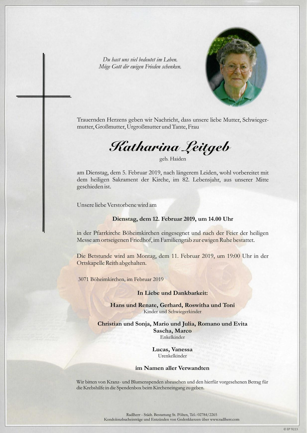 Traueranzeige von Katharina Leitgeb