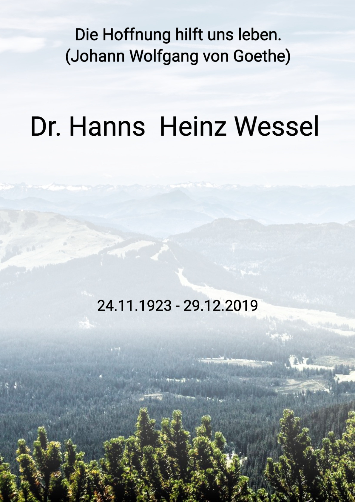 Traueranzeige von Dr. Hanns Heinz Wessel