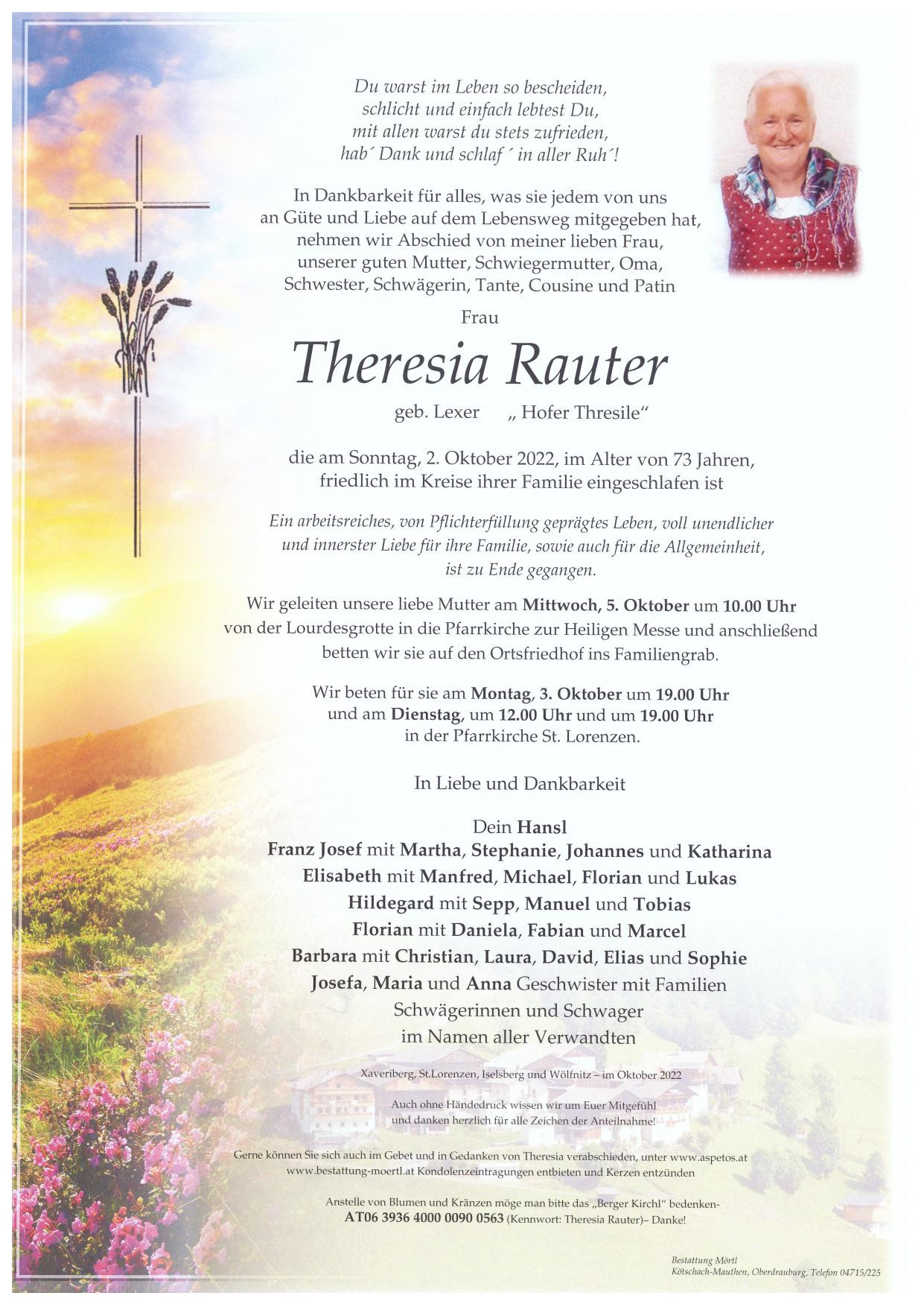 Traueranzeige von Theresia Rauter