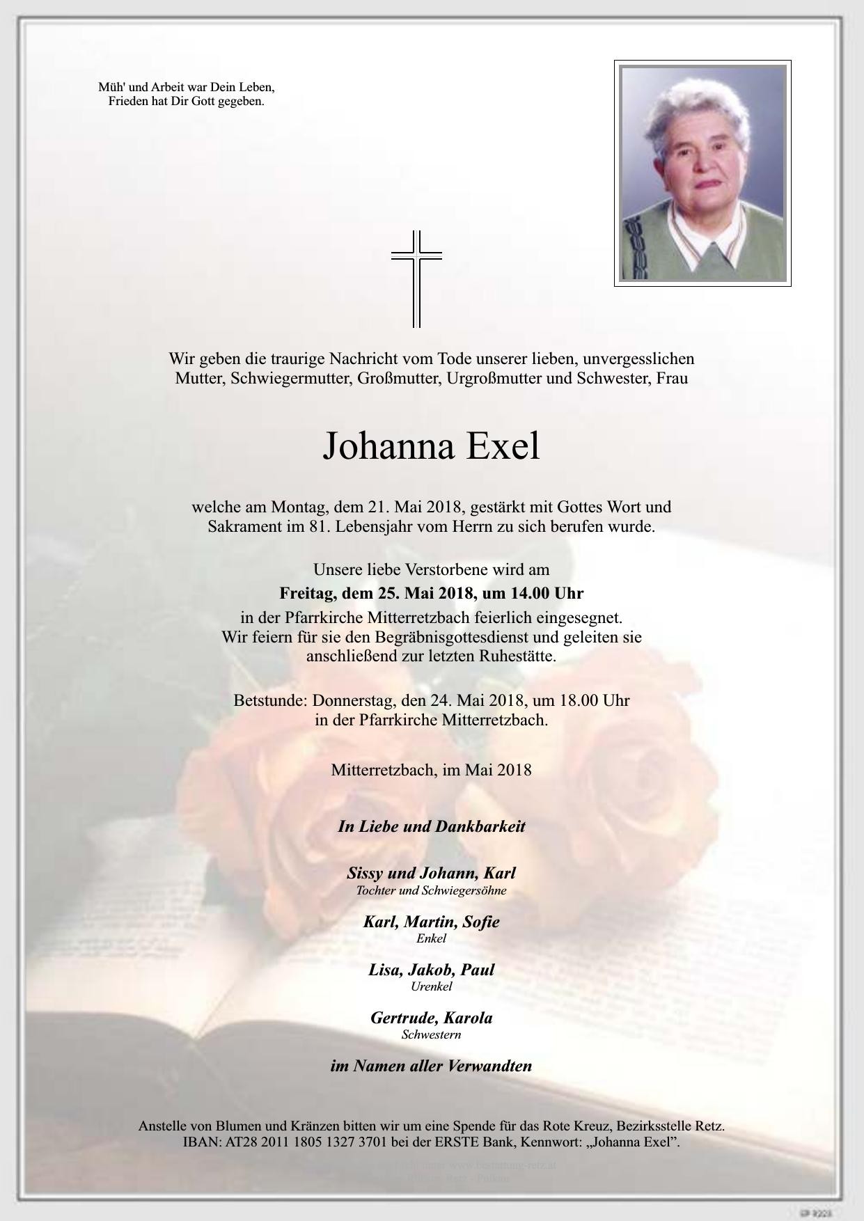 Traueranzeige von Johanna Exel