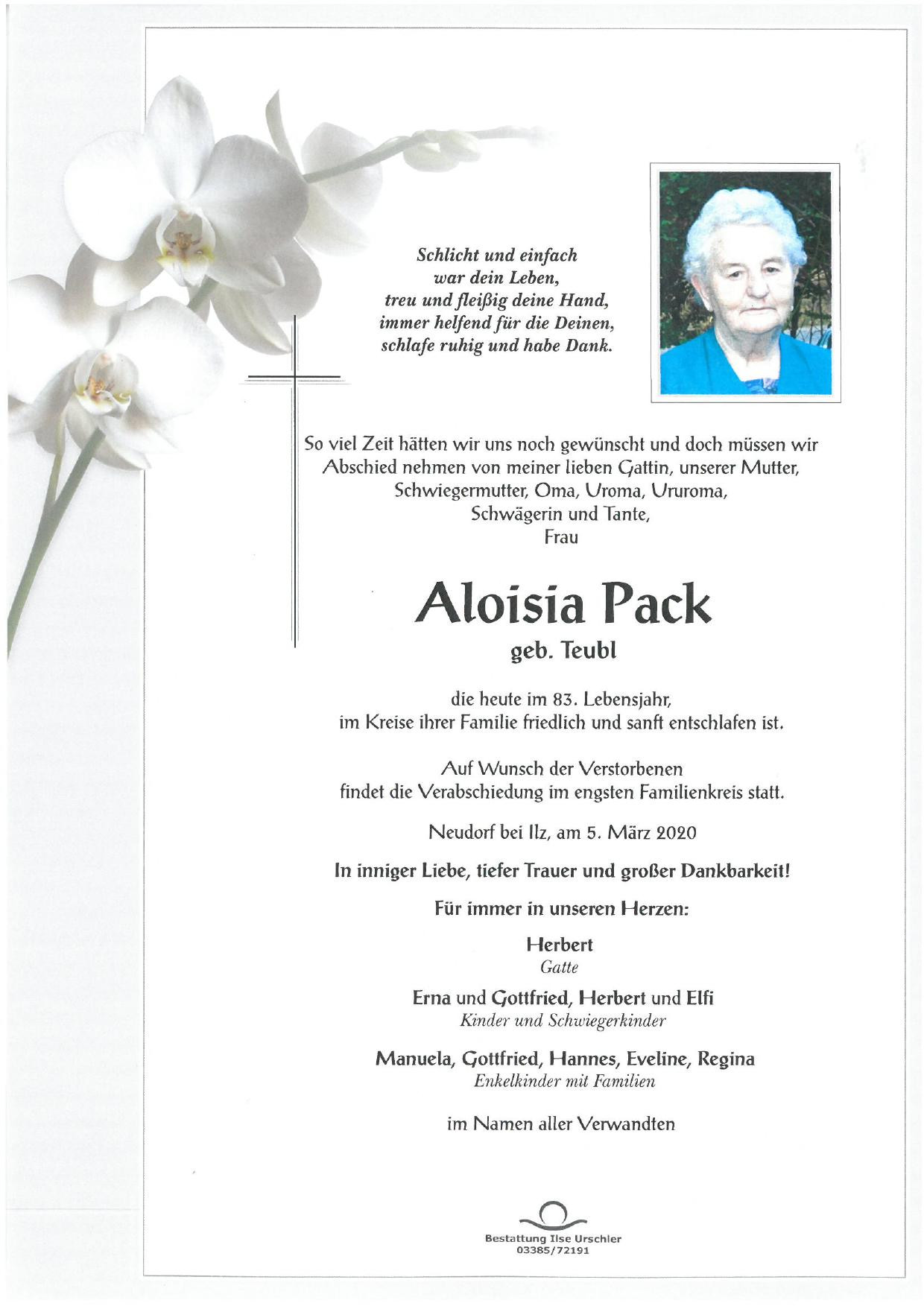Traueranzeige von Aloisia Pack