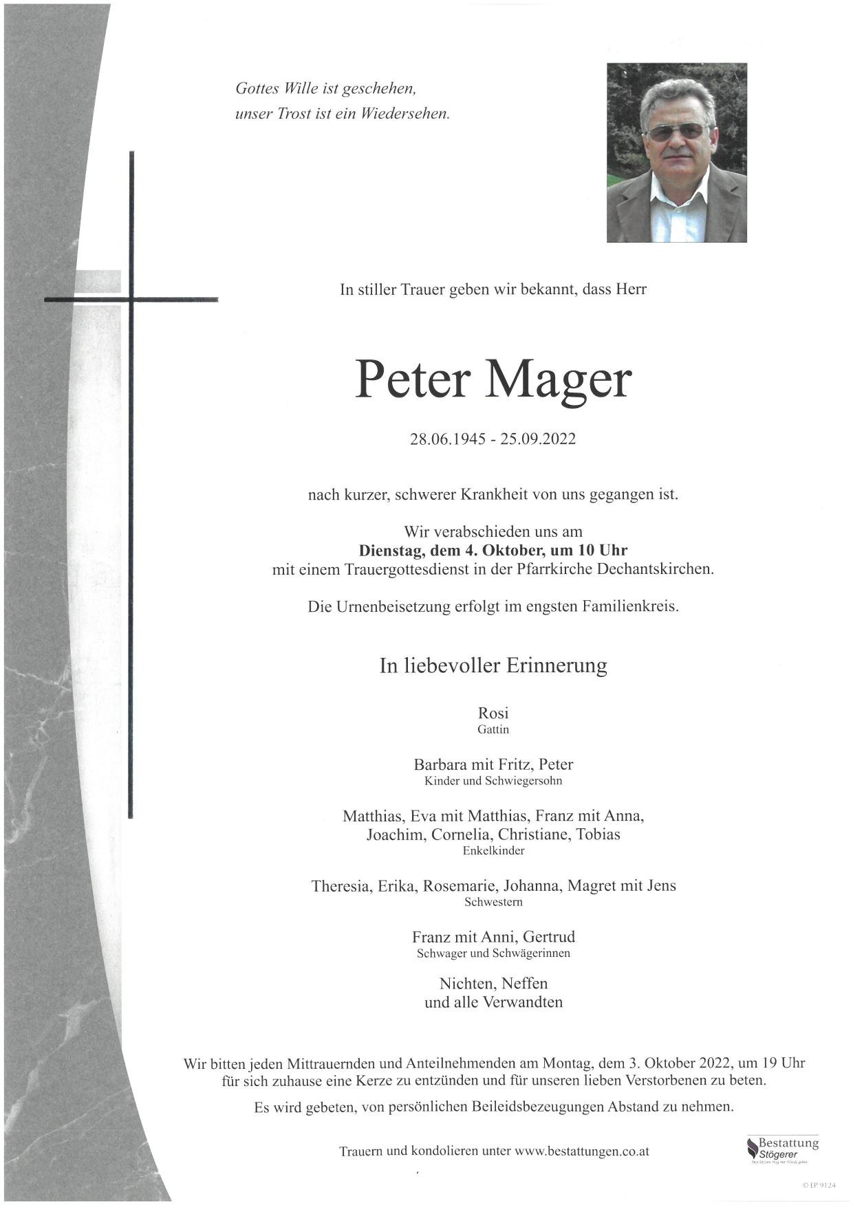 Traueranzeige von Peter Mager