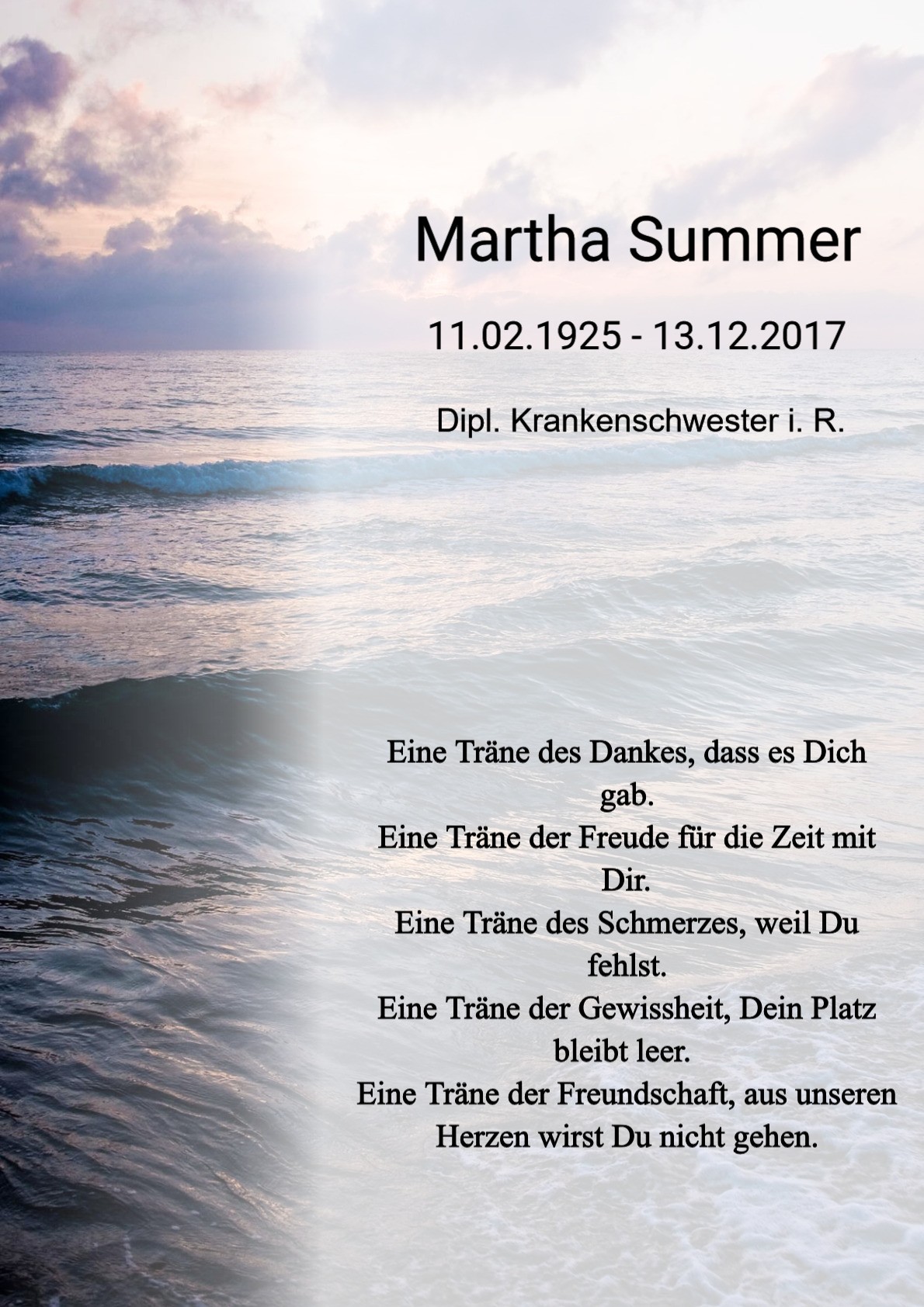 Traueranzeige von Martha Summer