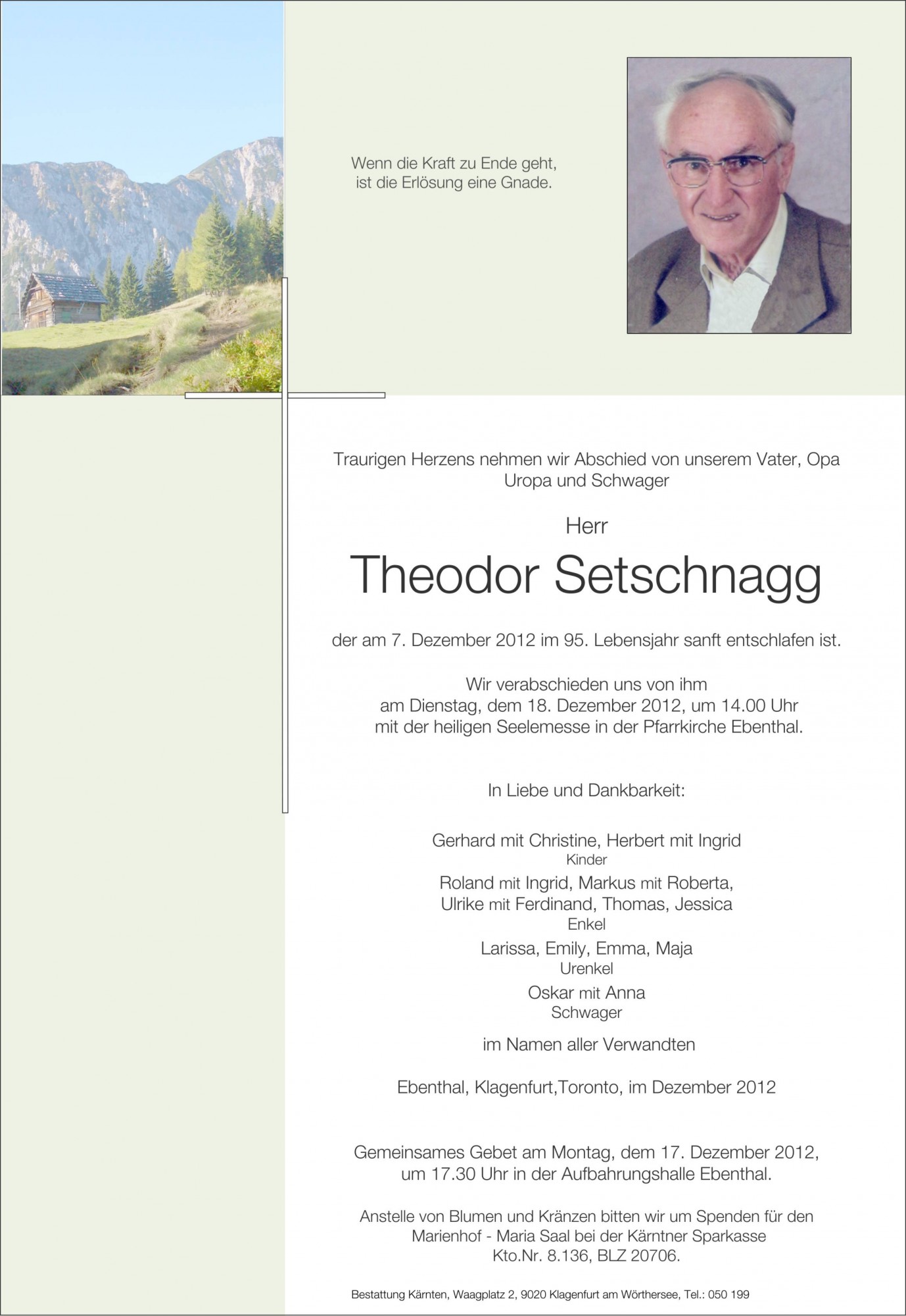 Traueranzeige von Theodor Setschnagg
