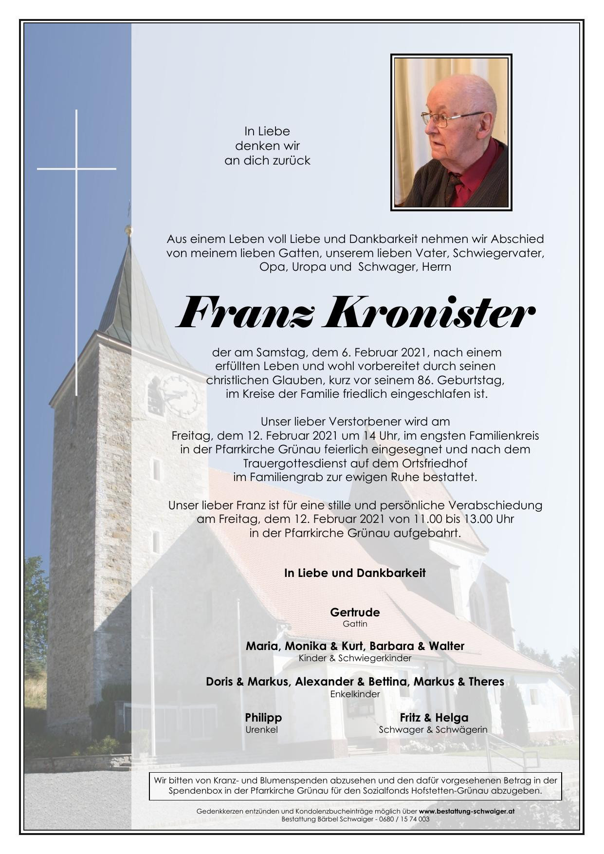 Traueranzeige von Franz Kronister