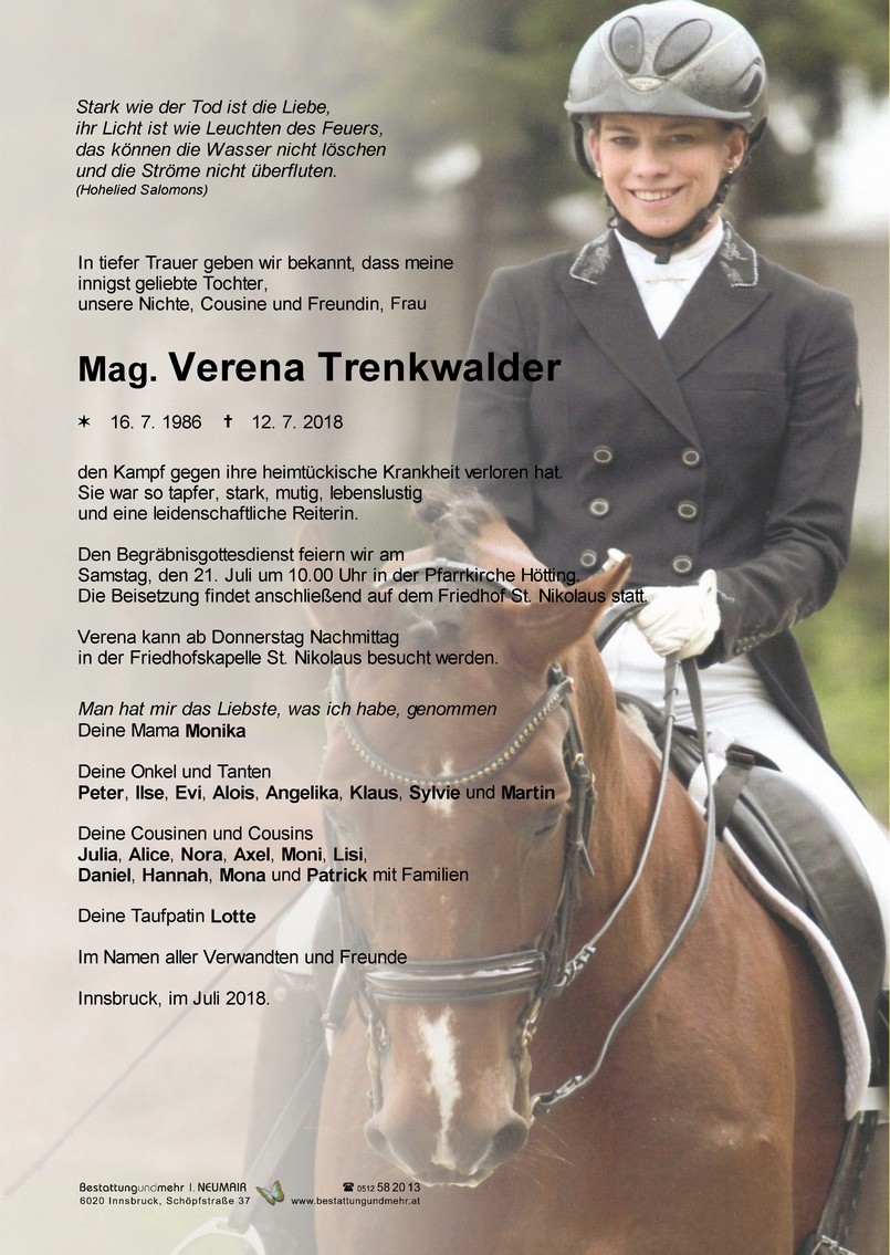 Traueranzeige von Mag. Verena Trenkwalder
