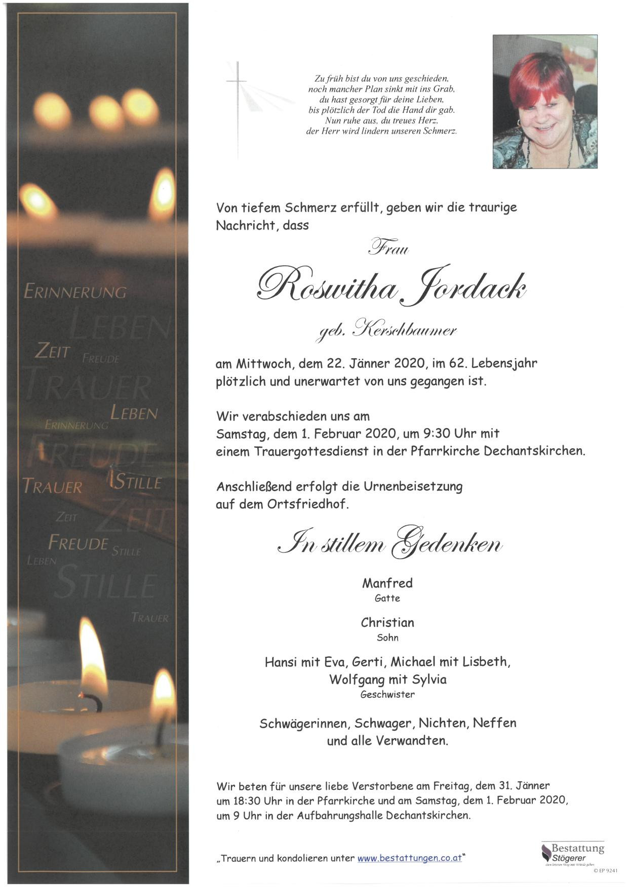 Traueranzeige von Roswitha Jordack