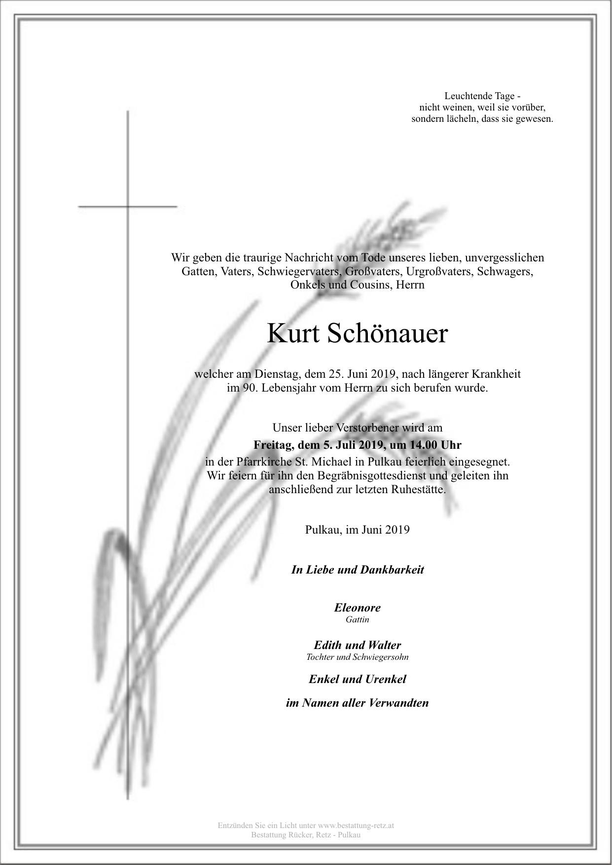 Traueranzeige von Kurt Schönauer