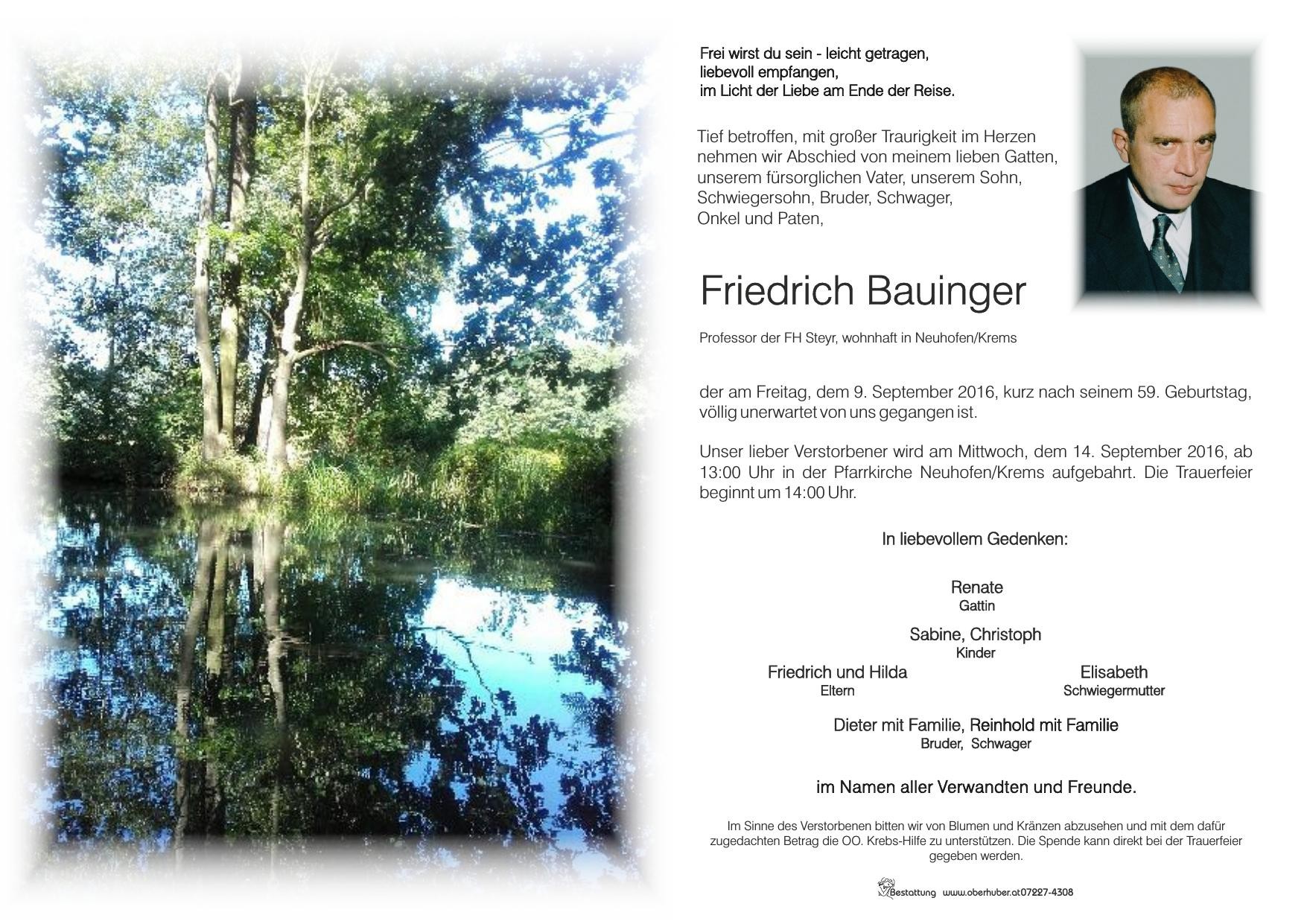 Traueranzeige von Dipl. Ing. (FH) Friedrich Bauinger