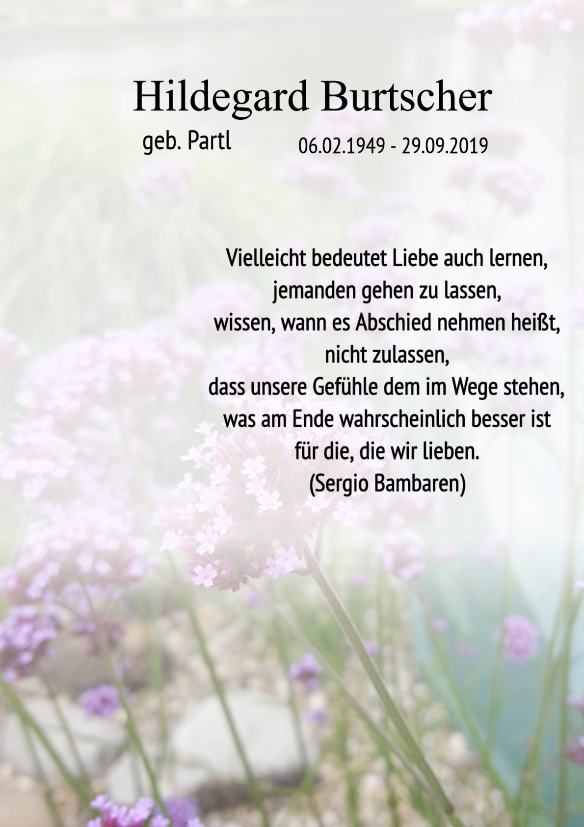 Traueranzeige von Hildegard Burtscher