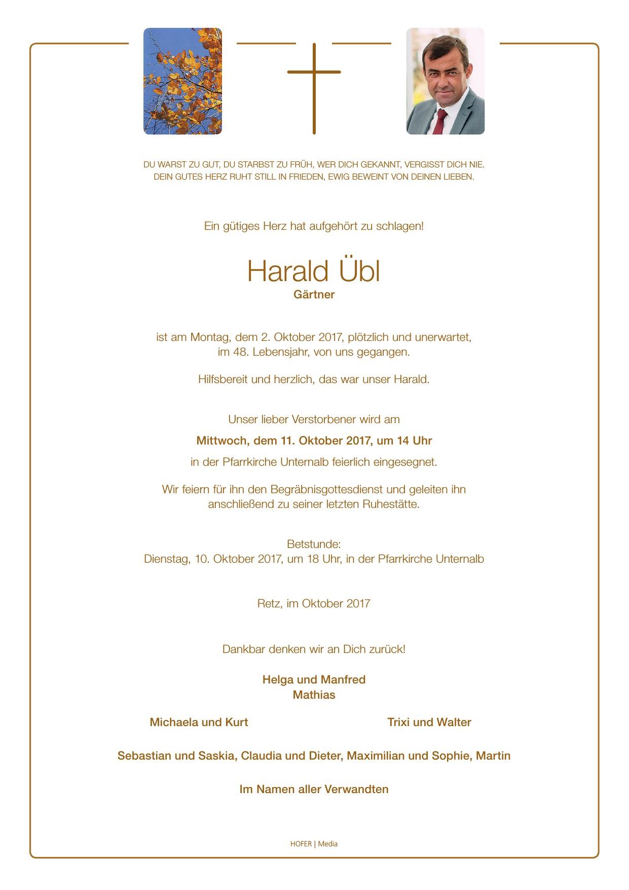 Traueranzeige von Harald Übl